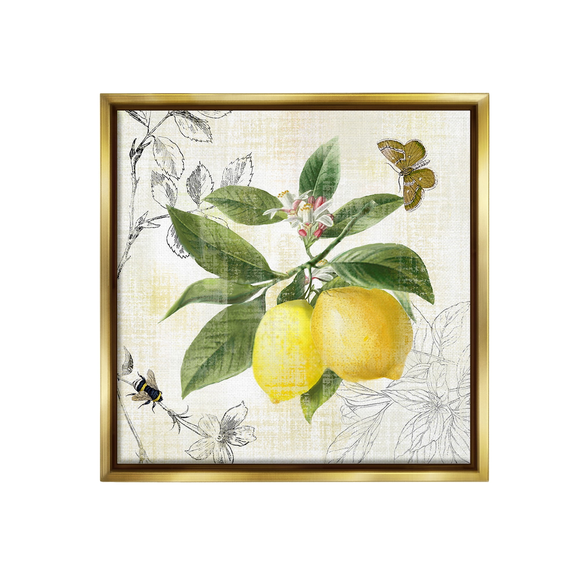 Stupell Industries Vintage Lemon Pattern Food & Beverage Painting Gold Floater Framed Canvas Art Print Wall Art, 25 x 25