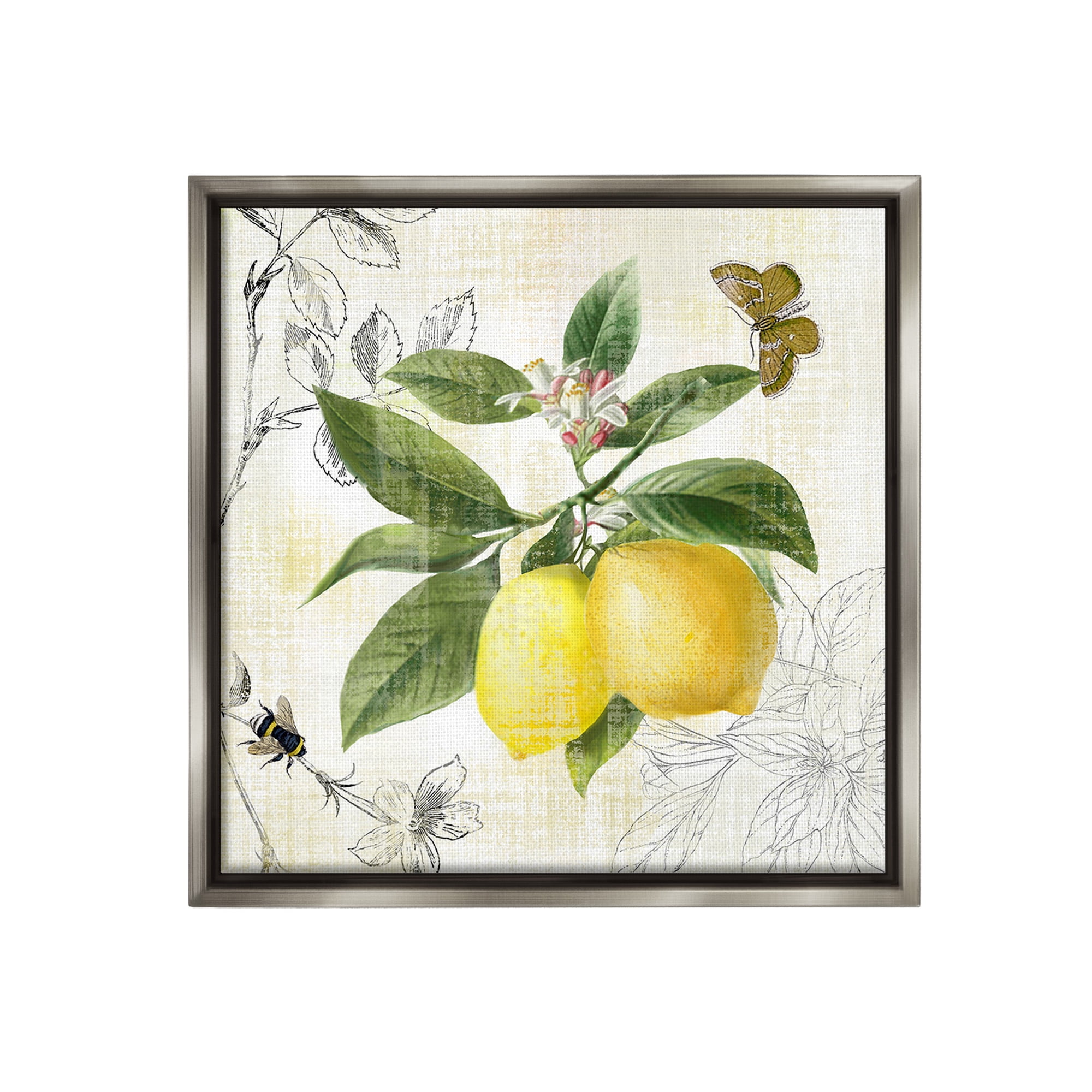 Stupell Industries Vintage Lemon Pattern Food & Beverage Painting Gray Floater Framed Canvas Art Print Wall Art, 25 x 25