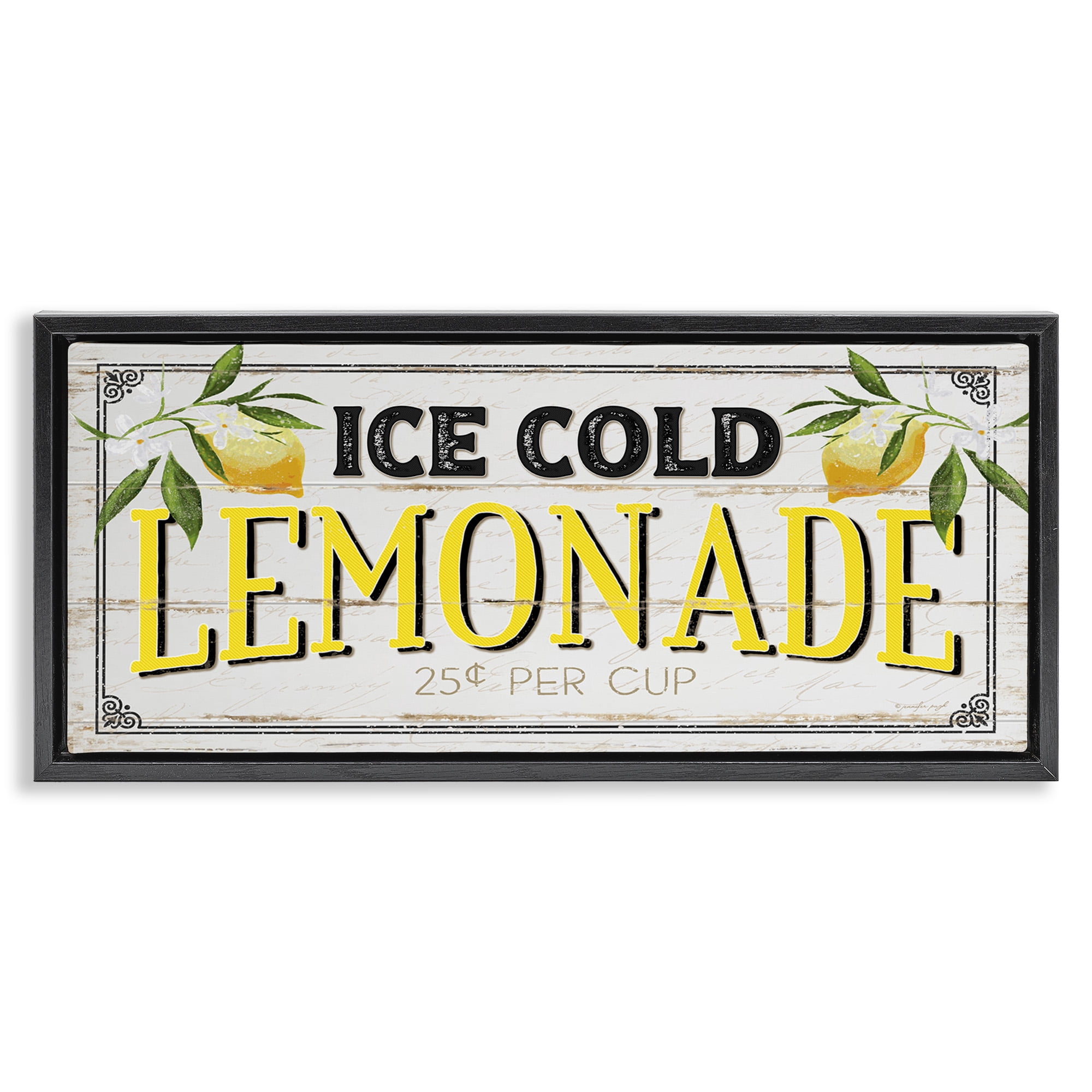 Stupell Industries Vintage Lemonade Stand Sign Food & Beverage Painting Black Floater Framed Canvas Art Print Wall Art, 31 x 14