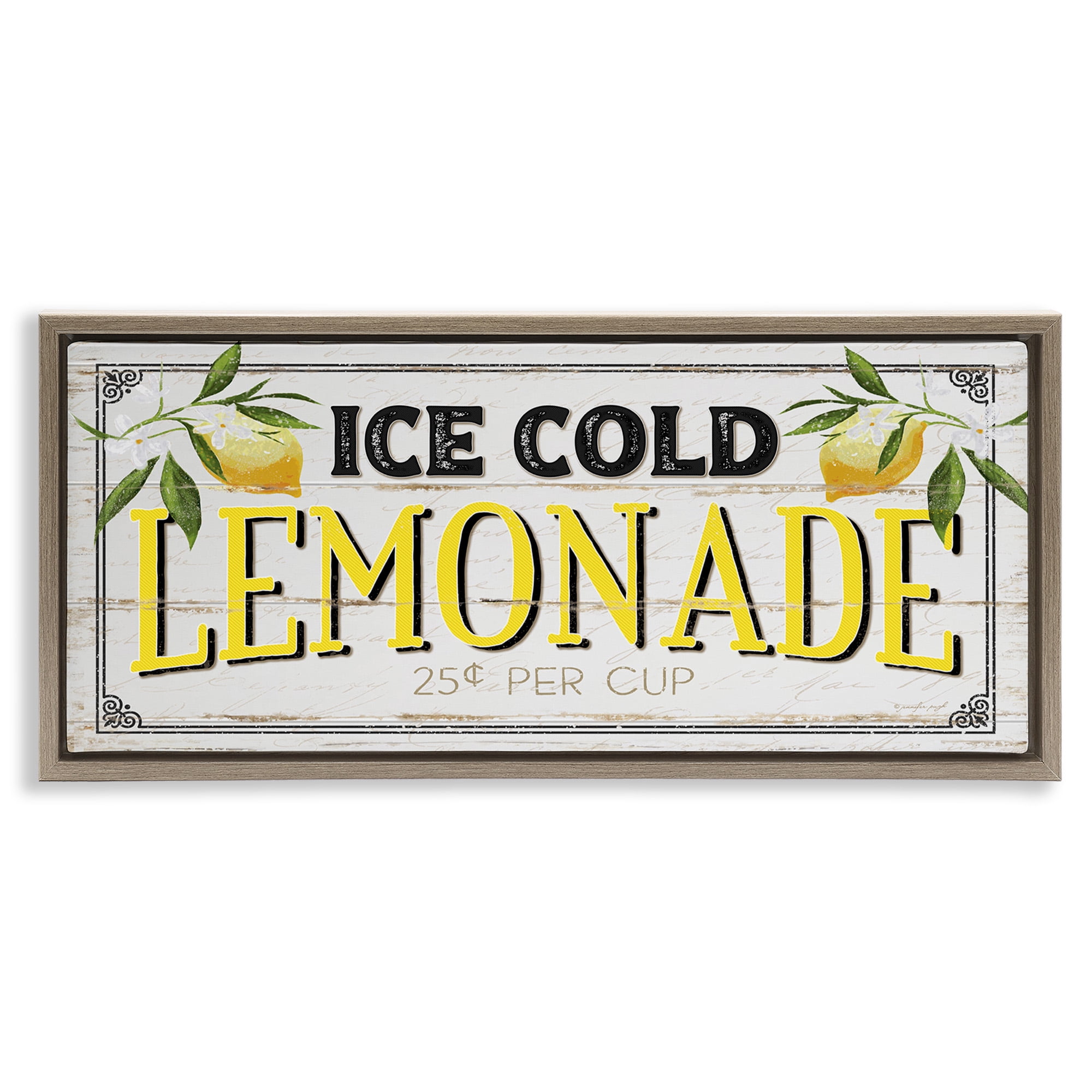 Stupell Industries Vintage Lemonade Stand Sign Food & Beverage Painting Brown Floater Framed Canvas Art Print Wall Art, 31 x 14