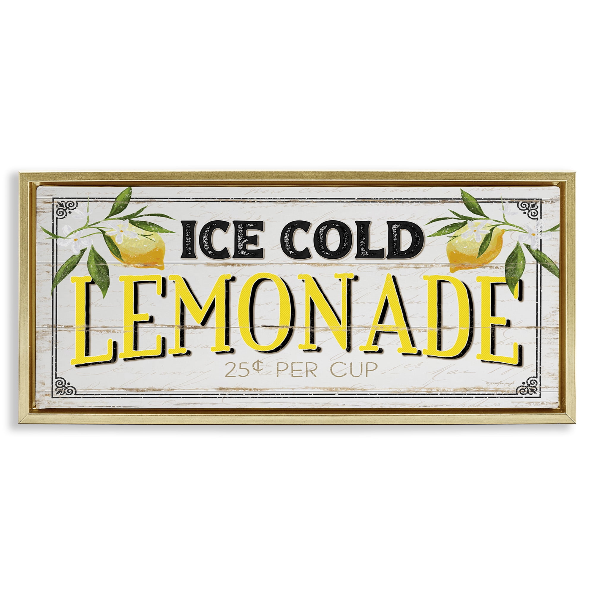 Stupell Industries Vintage Lemonade Stand Sign Food & Beverage Painting Gold Floater Framed Canvas Art Print Wall Art, 31 x 14