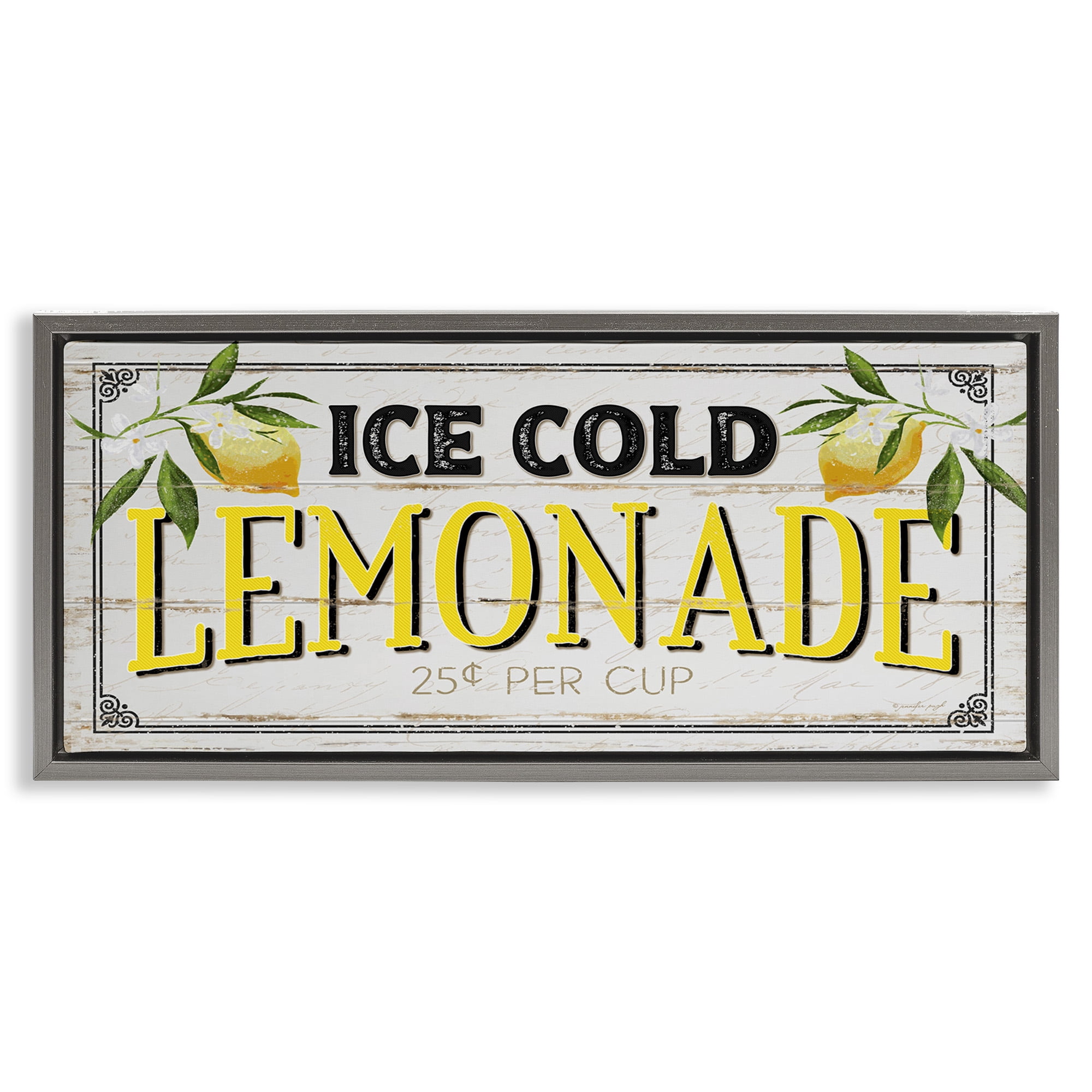 Stupell Industries Vintage Lemonade Stand Sign Food & Beverage Painting Gray Floater Framed Canvas Art Print Wall Art, 25 x 11