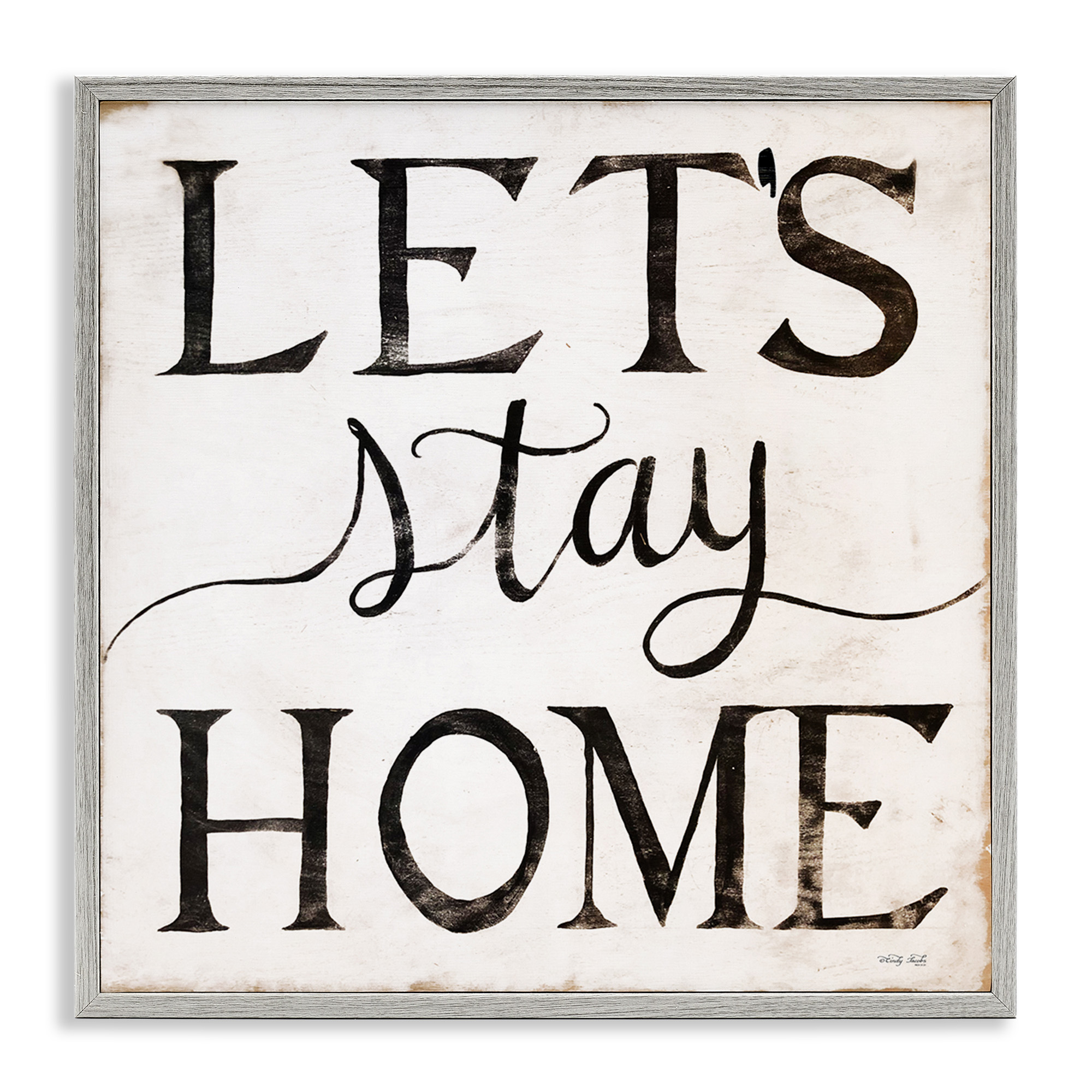 Stupell Industries Vintage Let's Stay Home Typography Painting Gray Framed Art Print Wall Art, 24 x 24
