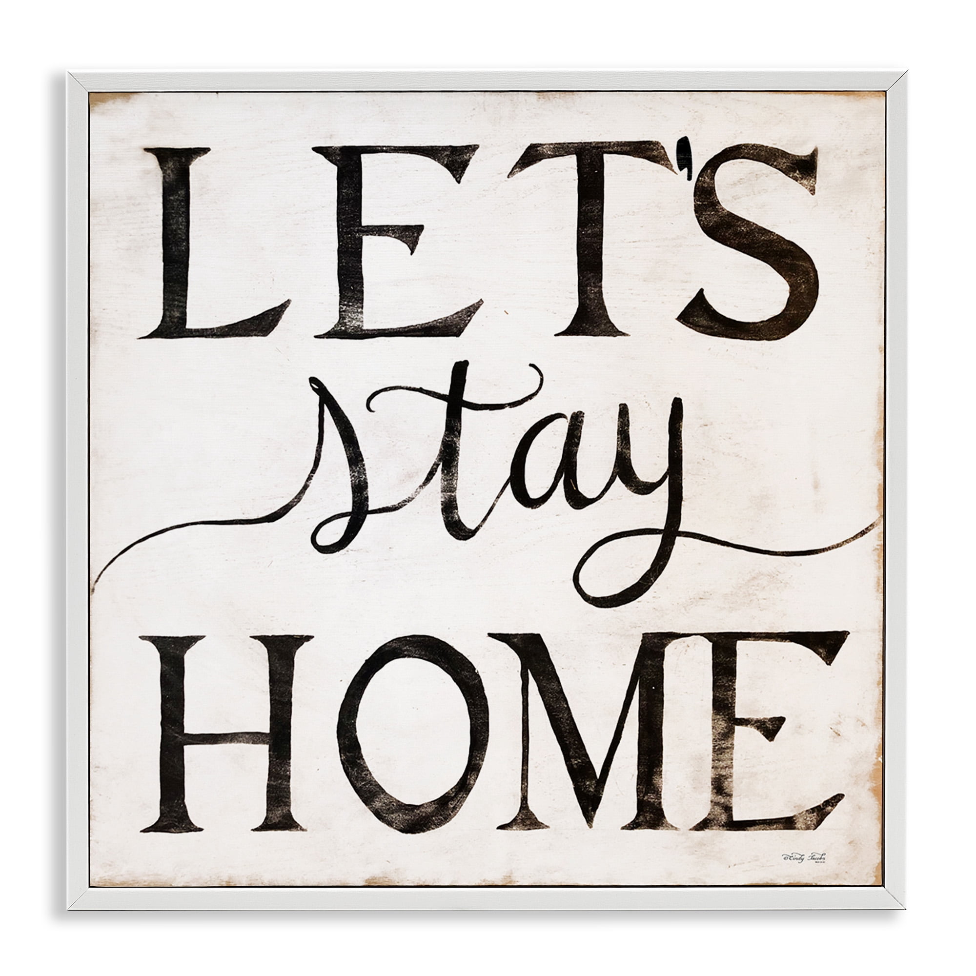 Stupell Industries Vintage Let's Stay Home Typography Painting White Framed Art Print Wall Art, 12 x 12