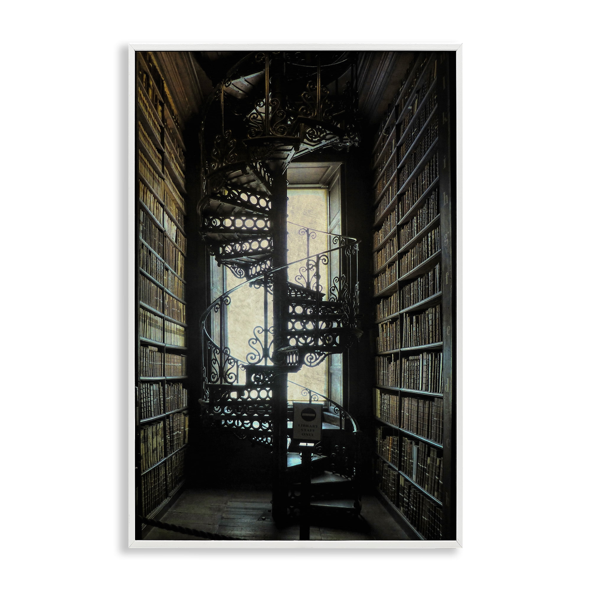 Stupell Industries Vintage Library Spiral Stairs Buildings & Architecture Painting White Framed Art Print Wall Art, 12 x 18