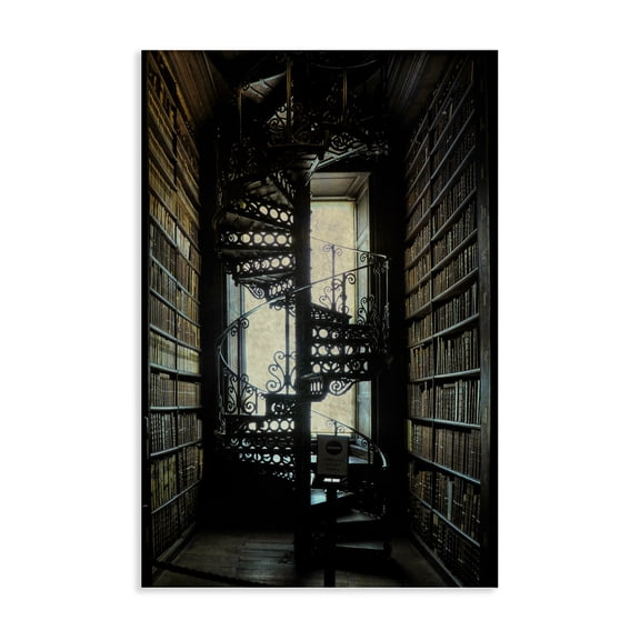 Stupell Industries Vintage Library Spiral Stairs Buildings & Architecture Painting Wrapped Canvas Art Print Wall Art, 20 x 30