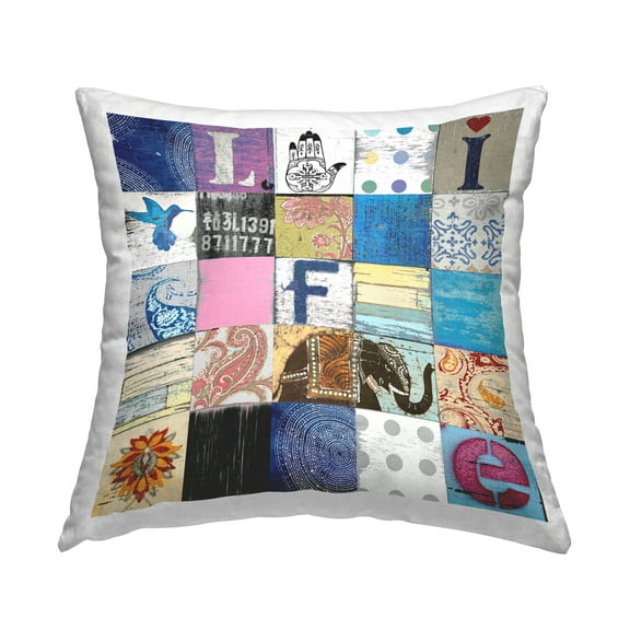 Stupell Industries Vintage Life Collaged Pattern Square Decorative Printed Throw Pillow, 18 x 18,