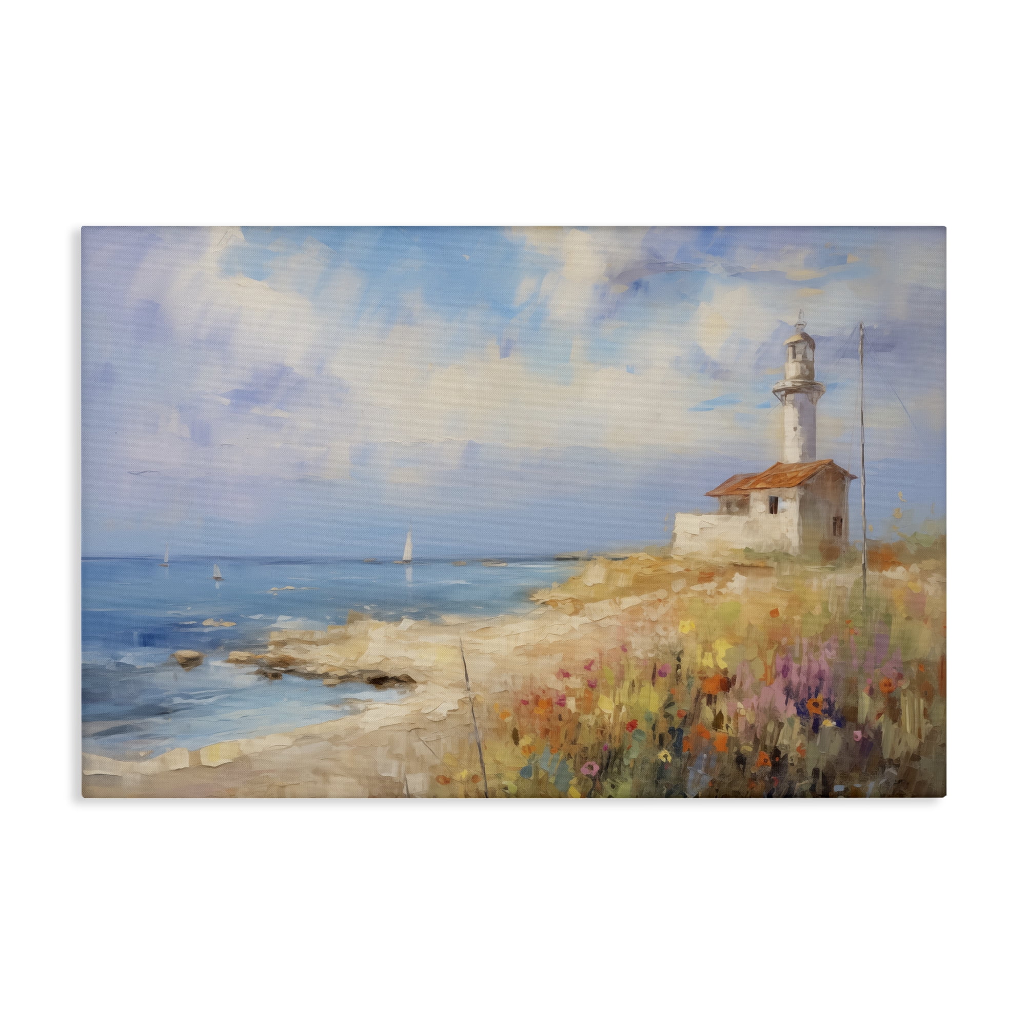 Stupell Industries Vintage Lighthouse View Landscape & Nature Painting Wrapped Canvas Art Print Wall Art, 24 x 16