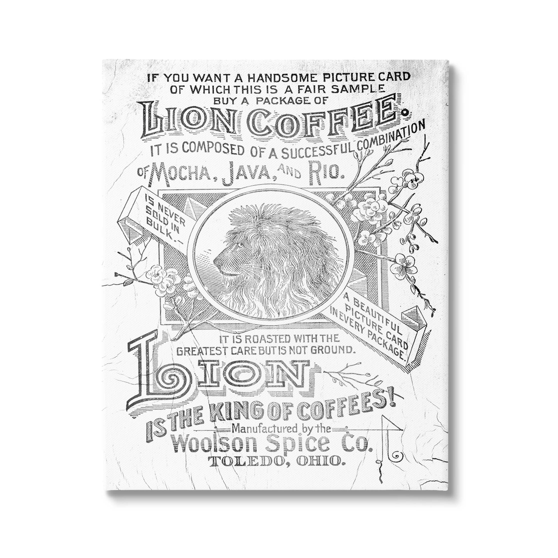 Stupell Industries Vintage Lion Coffee Poster Graphic Art Gallery Wrapped Canvas Print Wall Art, Design by Lil' Rue