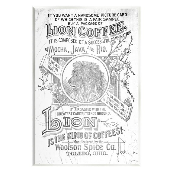 Stupell Industries Vintage Lion Coffee Poster Graphic Art Unframed Art Print Wall Art, Design by Lil' Rue