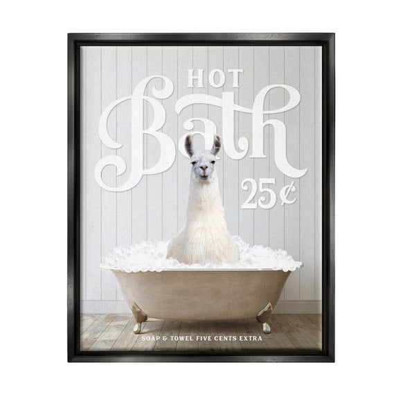 Stupell Industries Vintage Llama in Bath Animals & Insects Painting Black Floater Framed Art Print Wall Art, 17 x 21