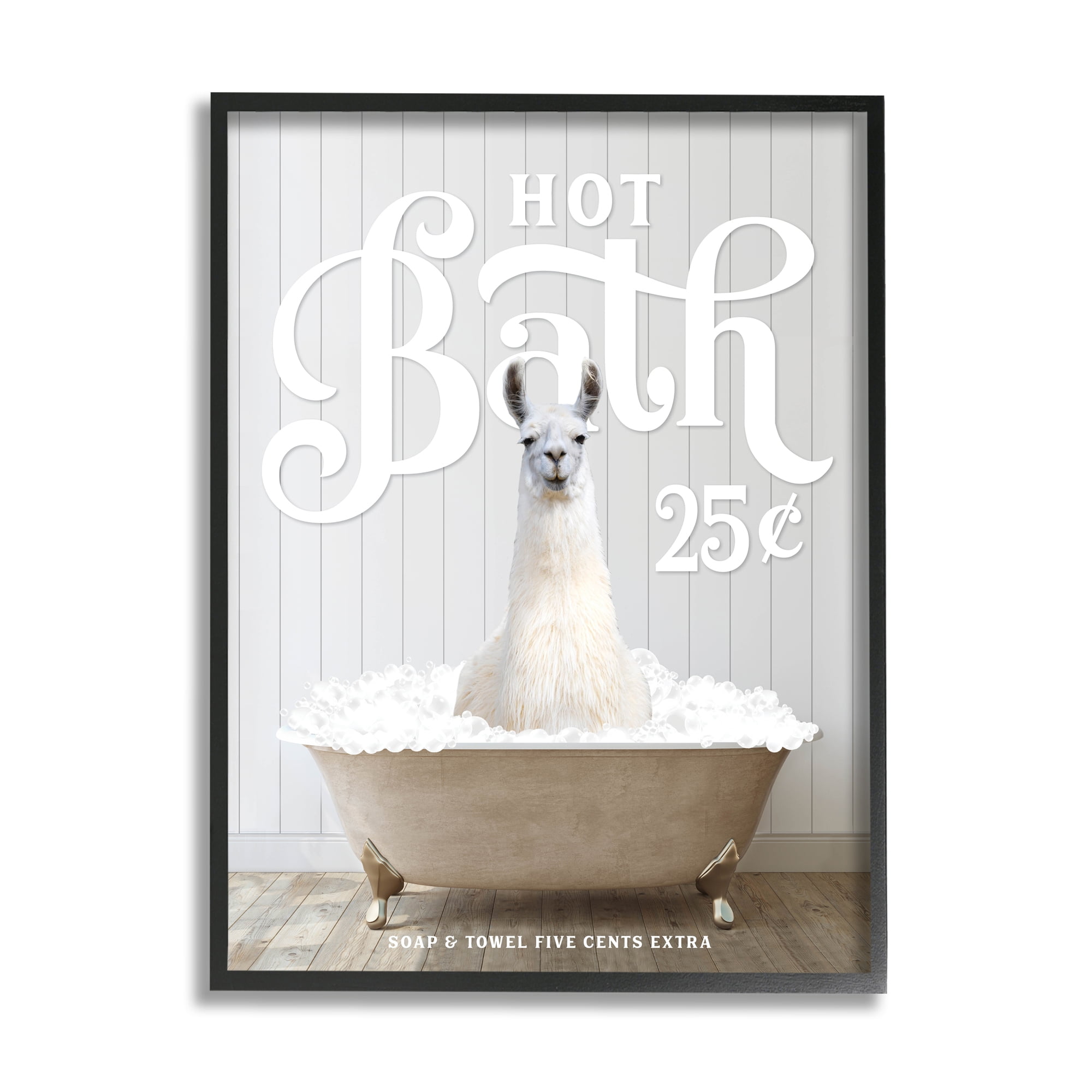 Stupell Industries Vintage Llama in Bath Animals & Insects Painting Black Framed Art Print Wall Art, 16 x 20
