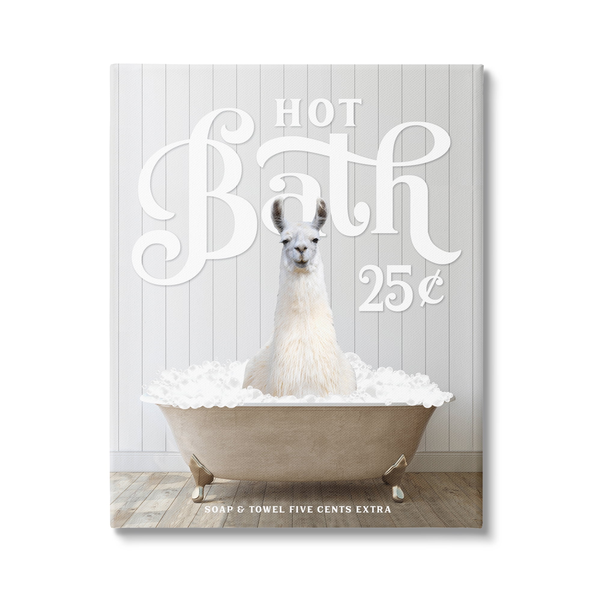 Stupell Industries Vintage Llama in Bath Animals & Insects Painting Gallery Wrapped Canvas Print Wall Art, 24 x 30