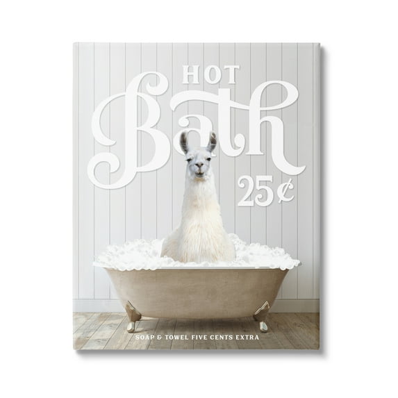Stupell Industries Vintage Llama in Bath Animals & Insects Painting Gallery Wrapped Canvas Print Wall Art, 24 x 30