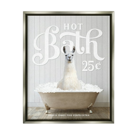 Stupell Industries Vintage Llama in Bath Animals & Insects Painting Gray Floater Framed Art Print Wall Art, 17 x 21