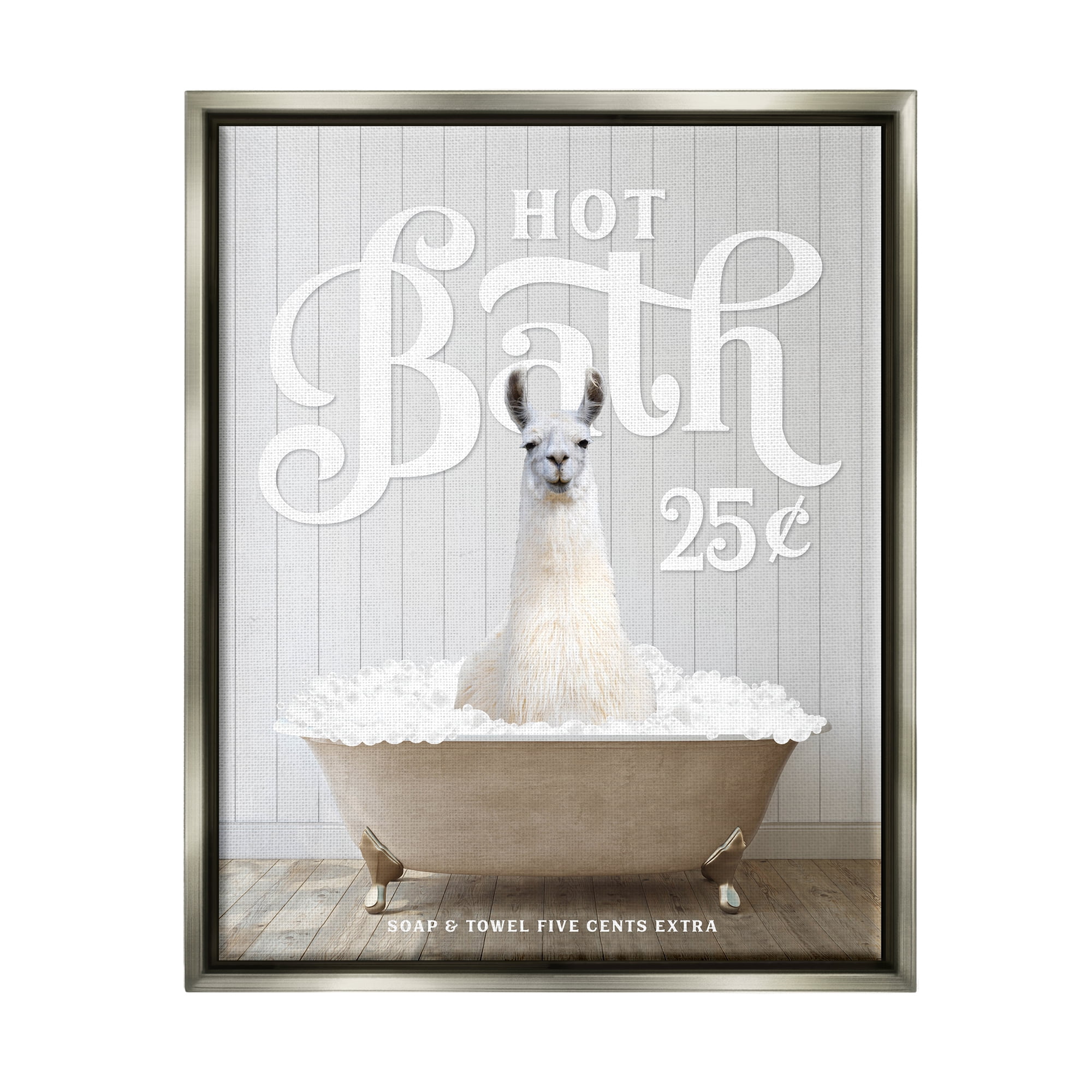 Stupell Industries Vintage Llama in Bath Animals & Insects Painting Gray Floater Framed Art Print Wall Art, 25 x 31