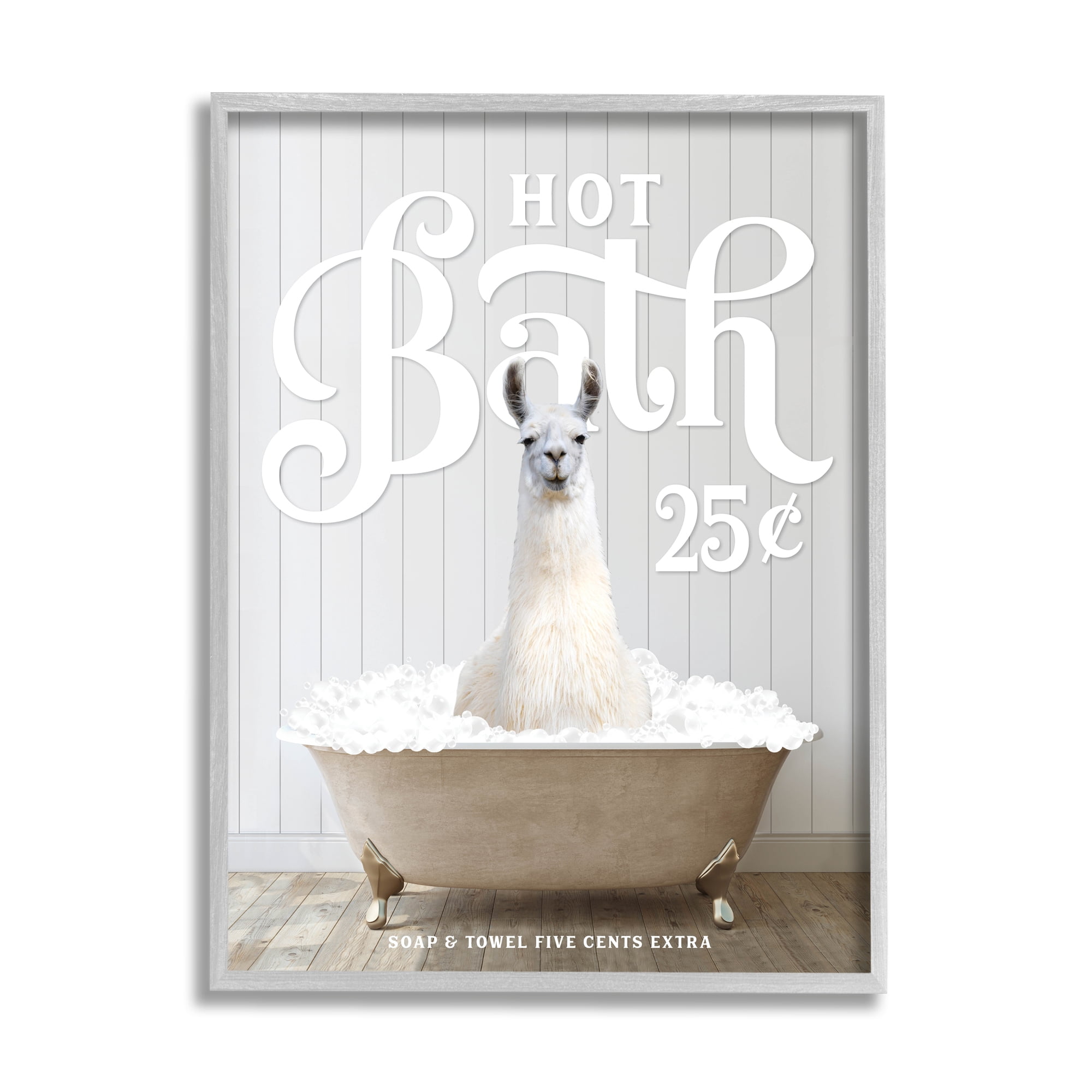 Stupell Industries Vintage Llama in Bath Animals & Insects Painting Gray Framed Art Print Wall Art, 11 x 14