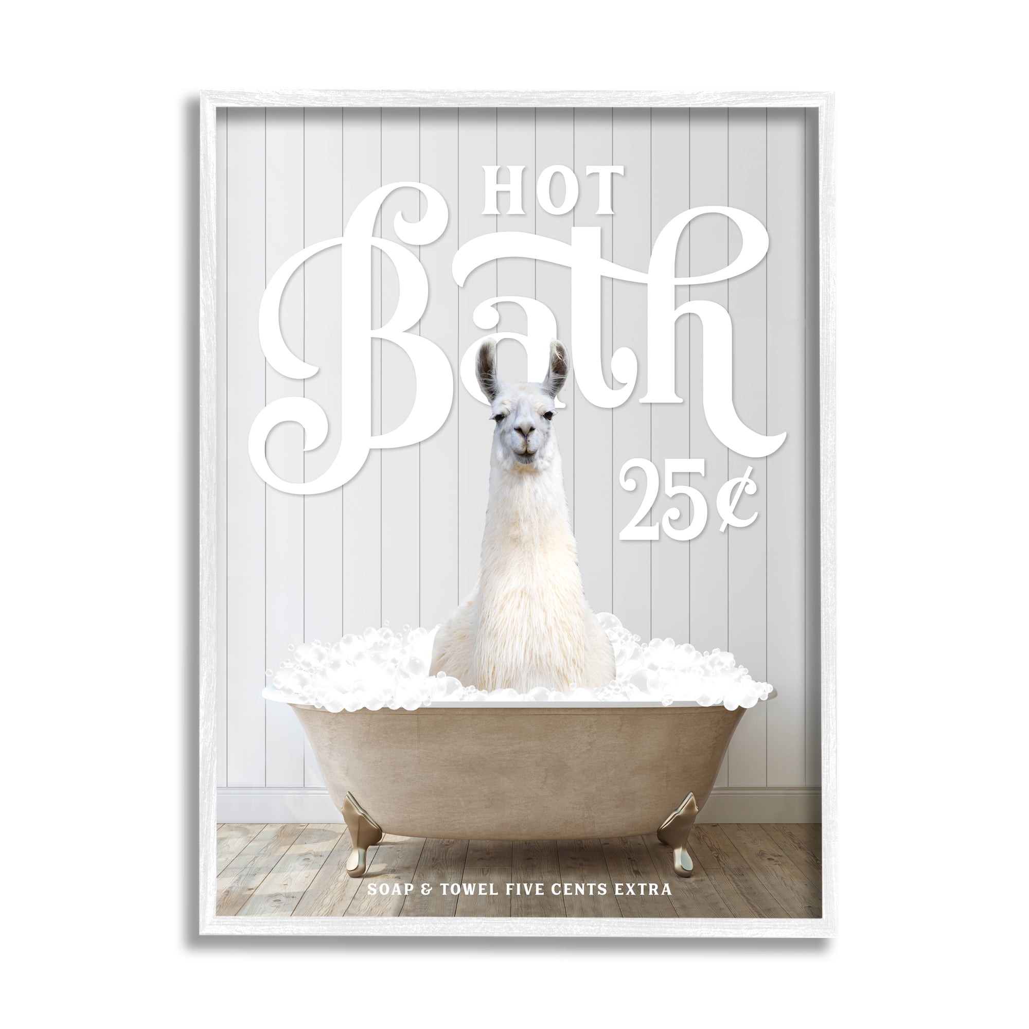 Stupell Industries Vintage Llama in Bath Animals & Insects Painting White Framed Art Print Wall Art, 24 x 30