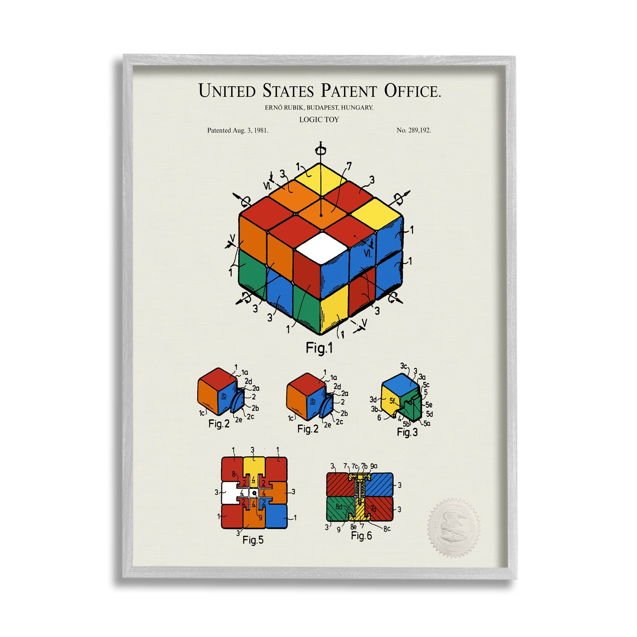 Stupell Industries Vintage Logic Toy Diagram Graphic Art Gray Framed Art Print Wall Art, Design by Karl Hronek