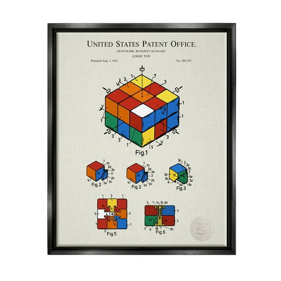 Stupell Industries Vintage Logic Toy Diagram Graphic Art Jet Black Floating Framed Canvas Print Wall Art, Design by Karl Hronek