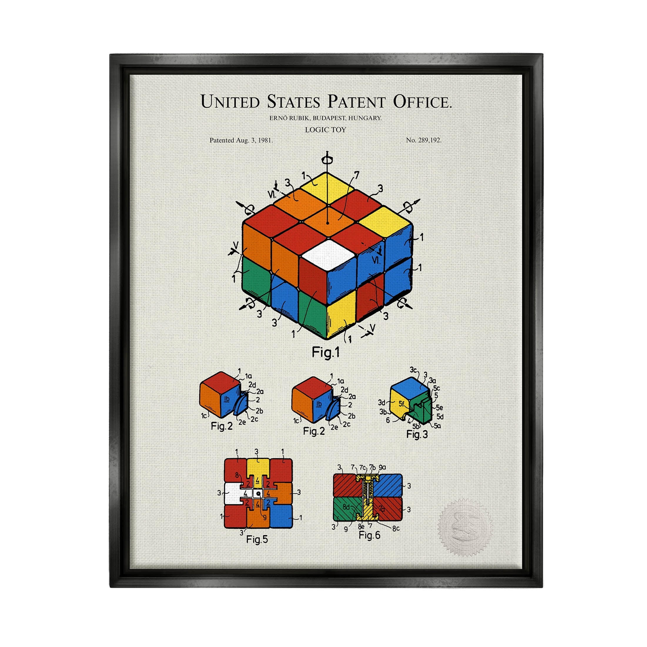 Stupell Industries Vintage Logic Toy Diagram Graphic Art Jet Black Floating Framed Canvas Print Wall Art, Design by Karl Hronek