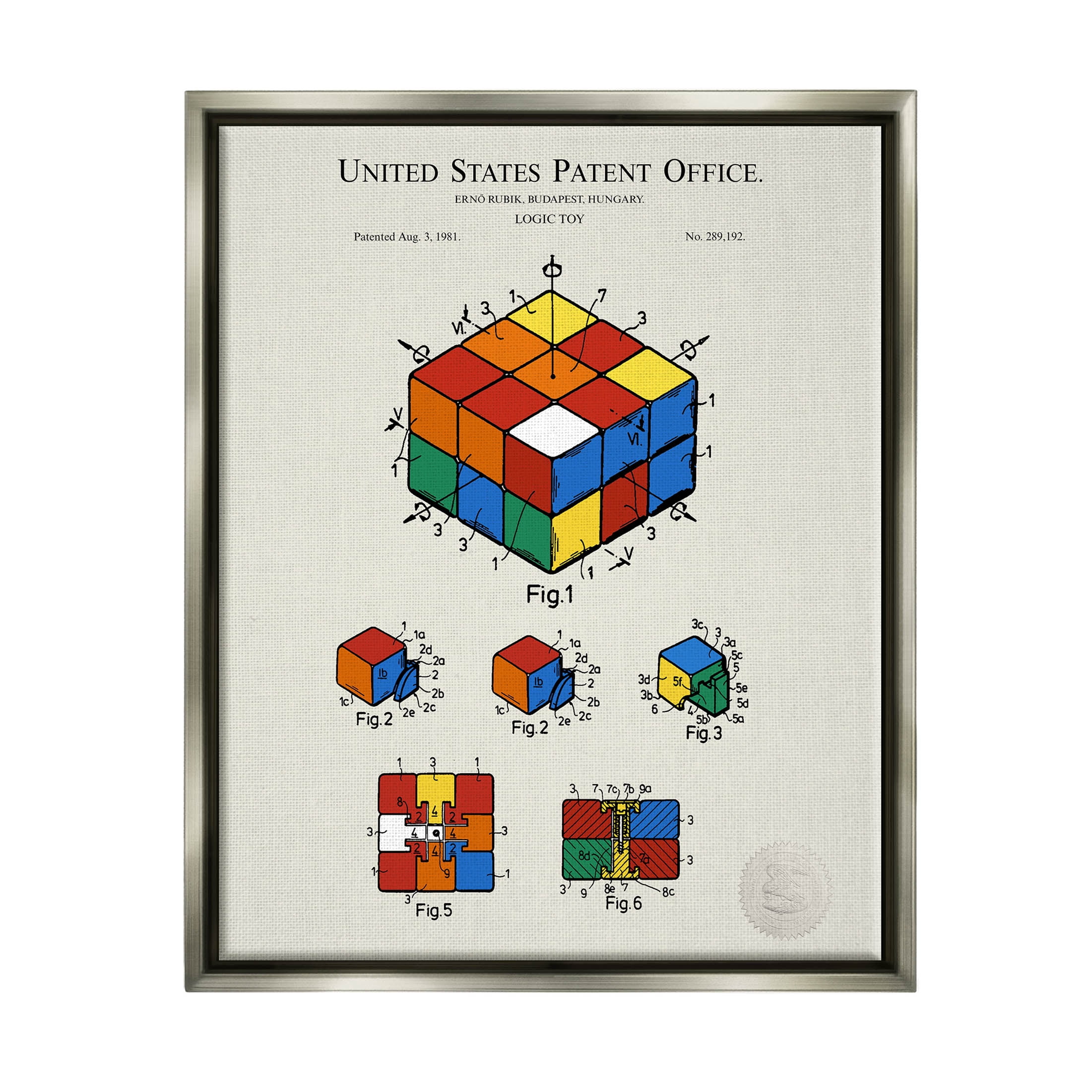 Stupell Industries Vintage Logic Toy Diagram Graphic Art Luster Gray Floating Framed Canvas Print Wall Art, Design by Karl Hronek