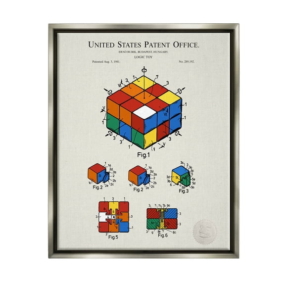 Stupell Industries Vintage Logic Toy Diagram Graphic Art Luster Gray Floating Framed Canvas Print Wall Art, Design by Karl Hronek