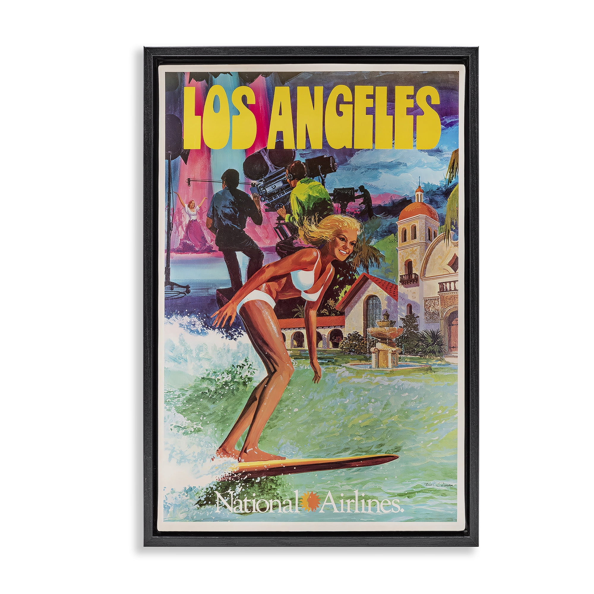 Stupell Industries Vintage Los Angeles Travel Black Framed Floater Canvas Wall Art, design by Vintage Posters