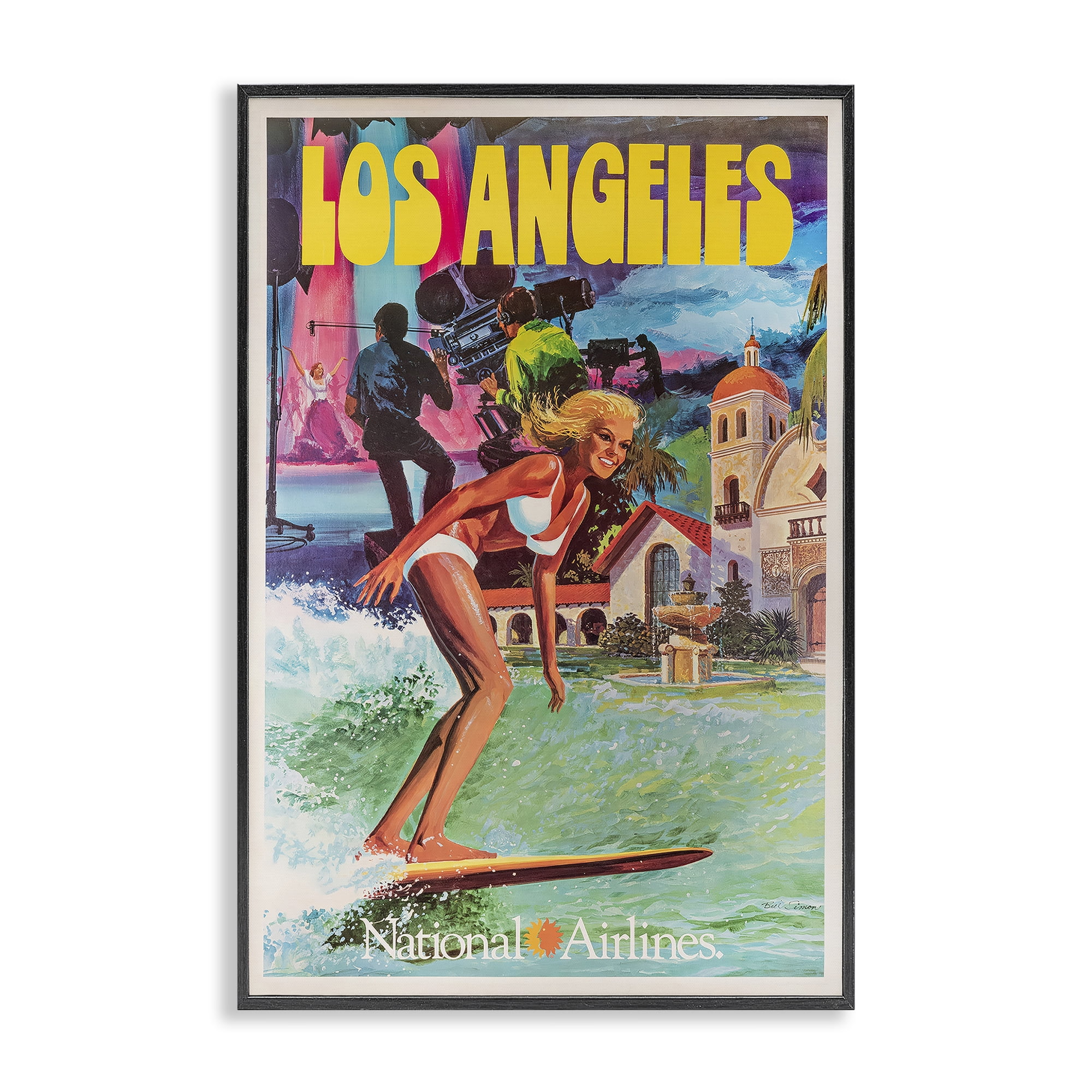 Stupell Industries Vintage Los Angeles Travel Black Framed Giclee Art, design by Vintage Posters