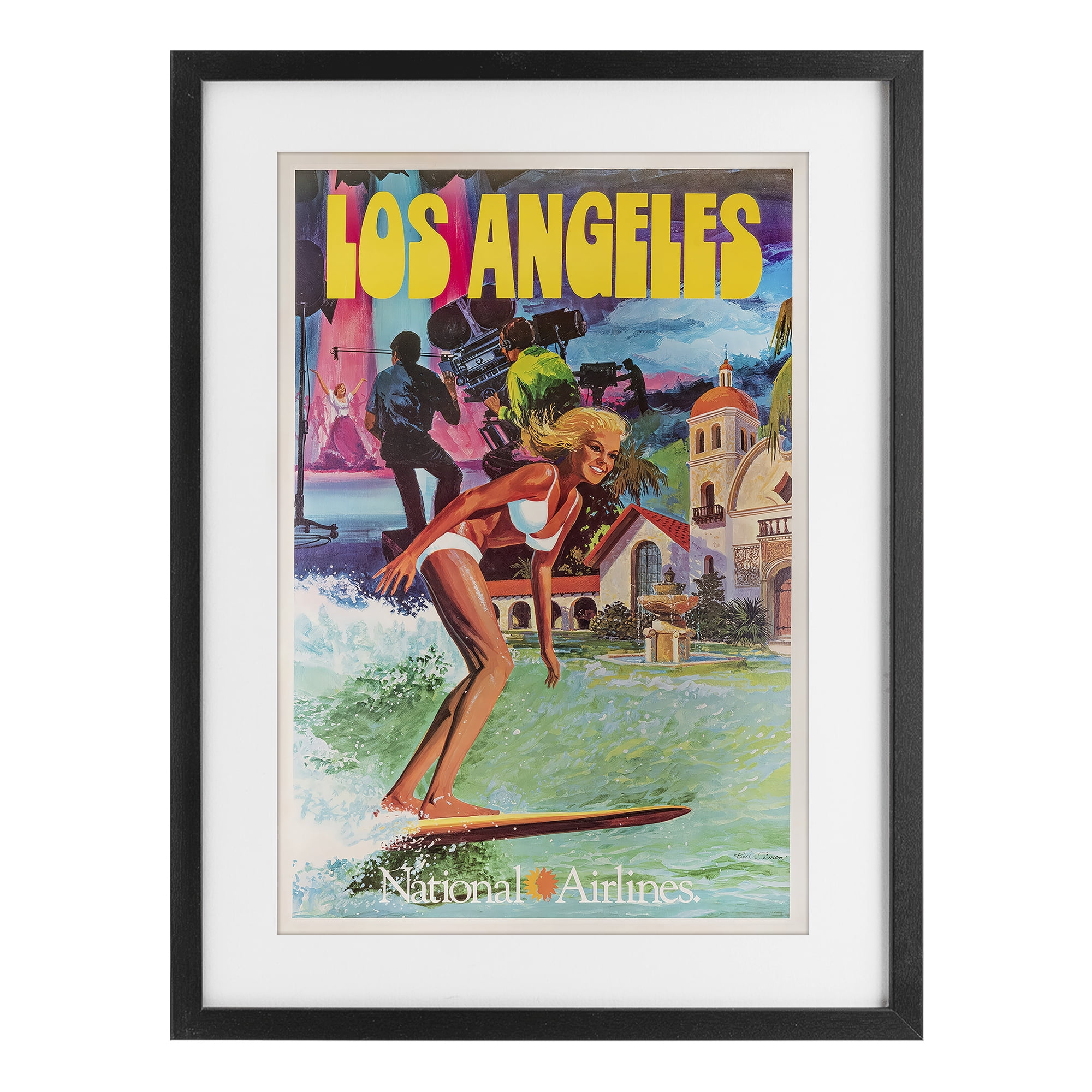 Stupell Industries Vintage Los Angeles Travel Black Framed Print Under Glass, design by Vintage Posters
