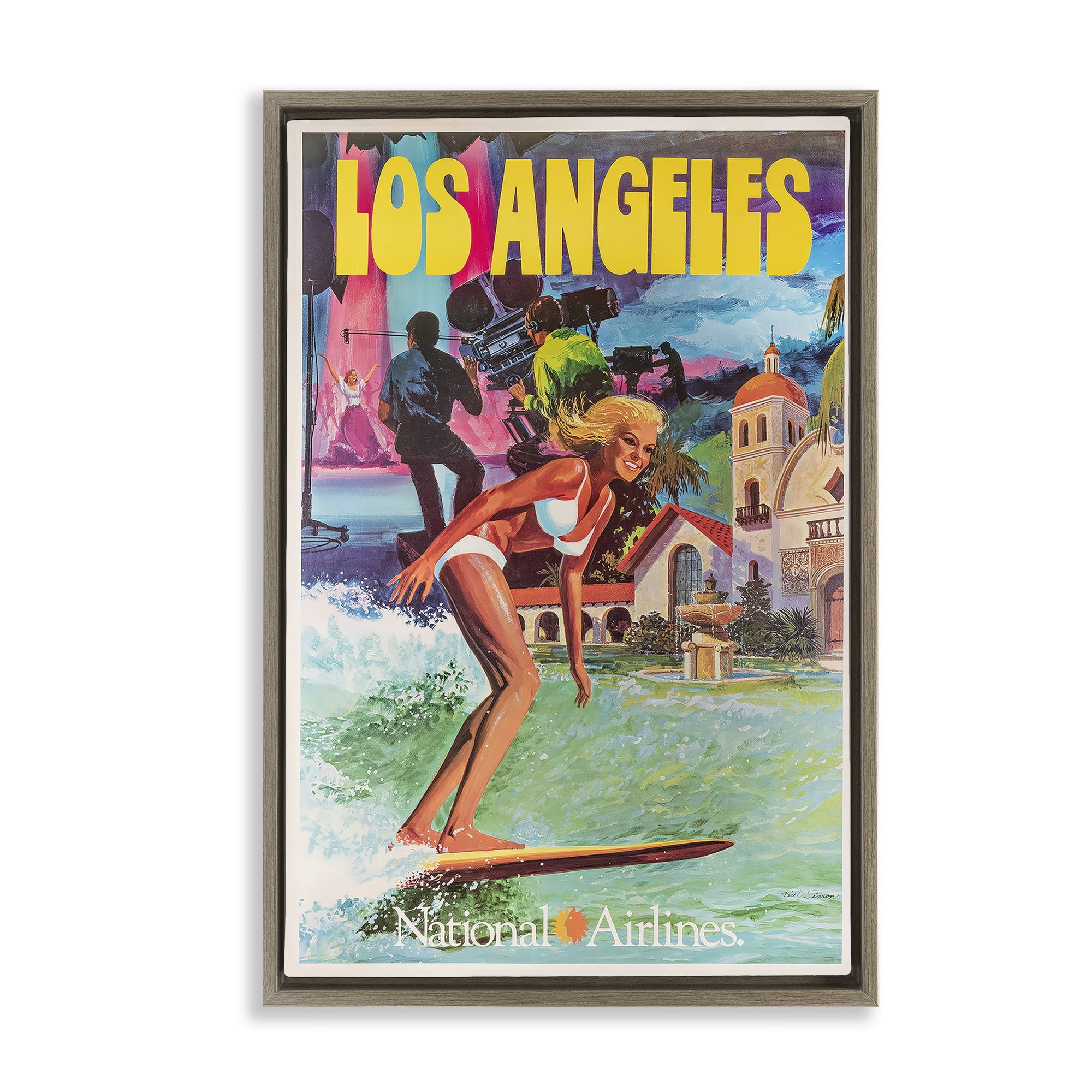 Stupell Industries Vintage Los Angeles Travel Brown Framed Floater Canvas Wall Art, design by Vintage Posters