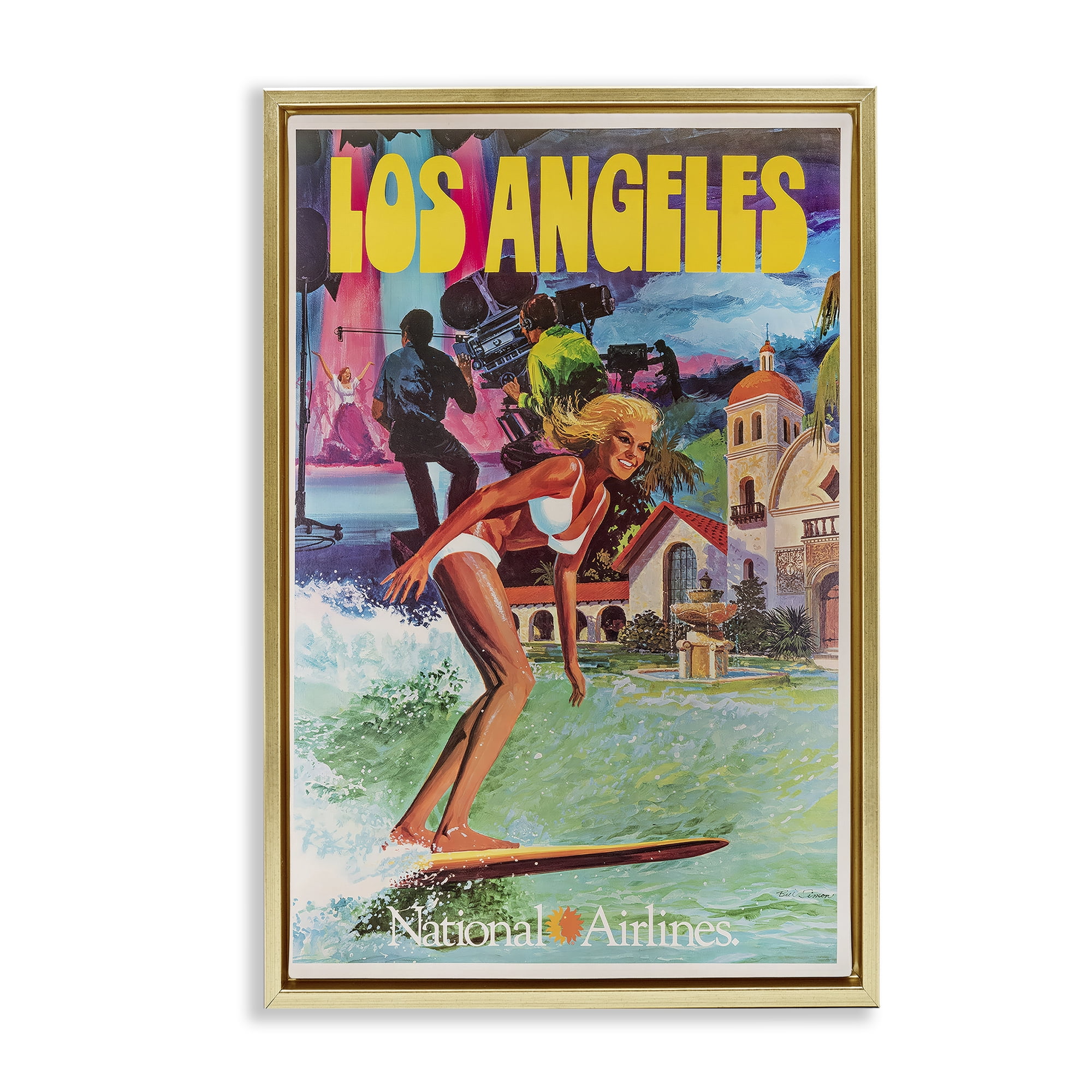 Stupell Industries Vintage Los Angeles Travel Gold Framed Floater Canvas Wall Art, design by Vintage Posters