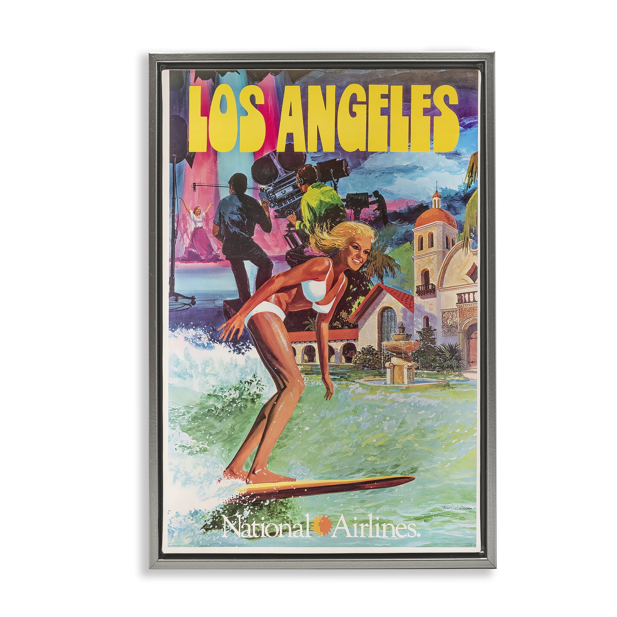 Stupell Industries Vintage Los Angeles Travel Gray Framed Floater Canvas Wall Art, design by Vintage Posters