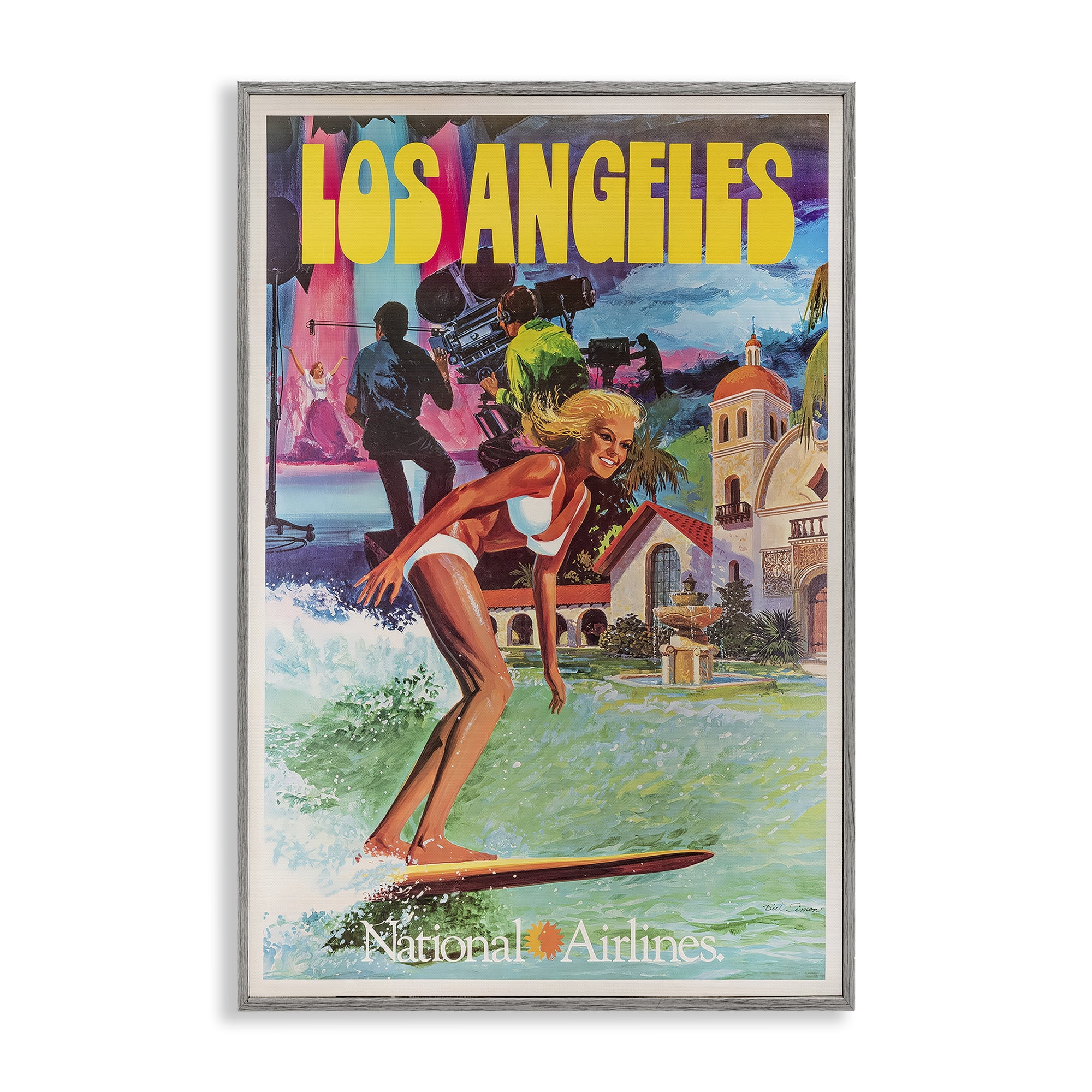 Stupell Industries Vintage Los Angeles Travel Gray Framed Giclee Art, design by Vintage Posters