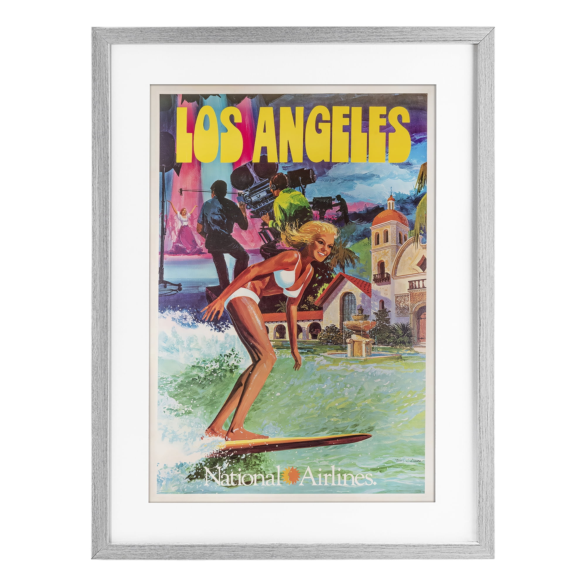 Stupell Industries Vintage Los Angeles Travel Gray Framed Print Under Glass, design by Vintage Posters