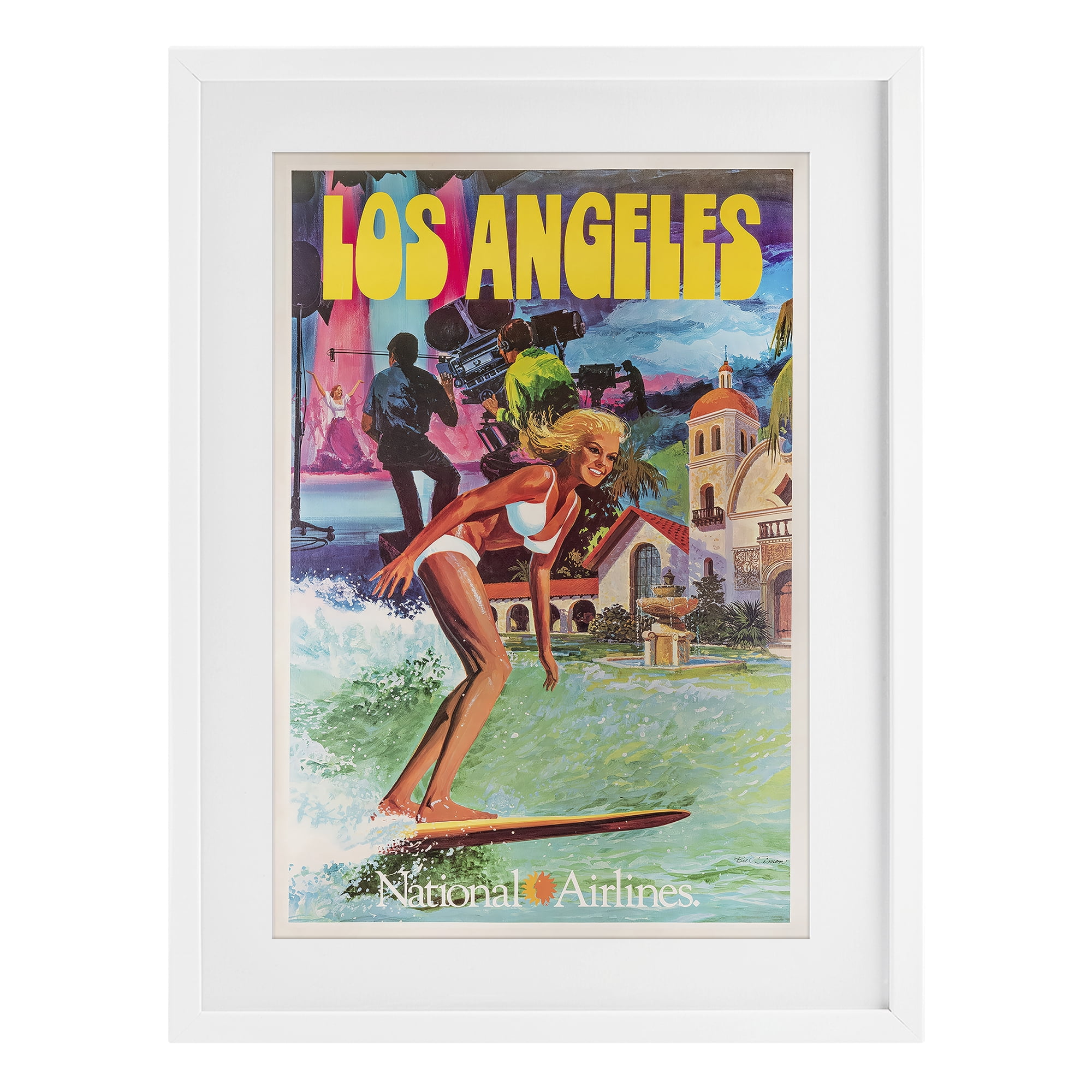 Stupell Industries Vintage Los Angeles Travel White Framed Print Under Glass, design by Vintage Posters