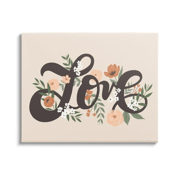 Stupell Industries Vintage Love Word Botanical Flowers Weaving Motif Canvas Wall Art, 30 x 24, Design by Loni Harris