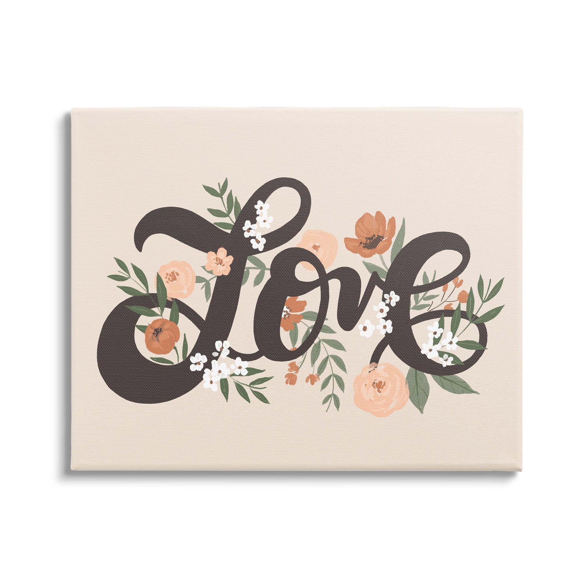 Stupell Industries Vintage Love Word Botanical Flowers Weaving Motif Canvas Wall Art, 40 x 30, Design by Loni Harris