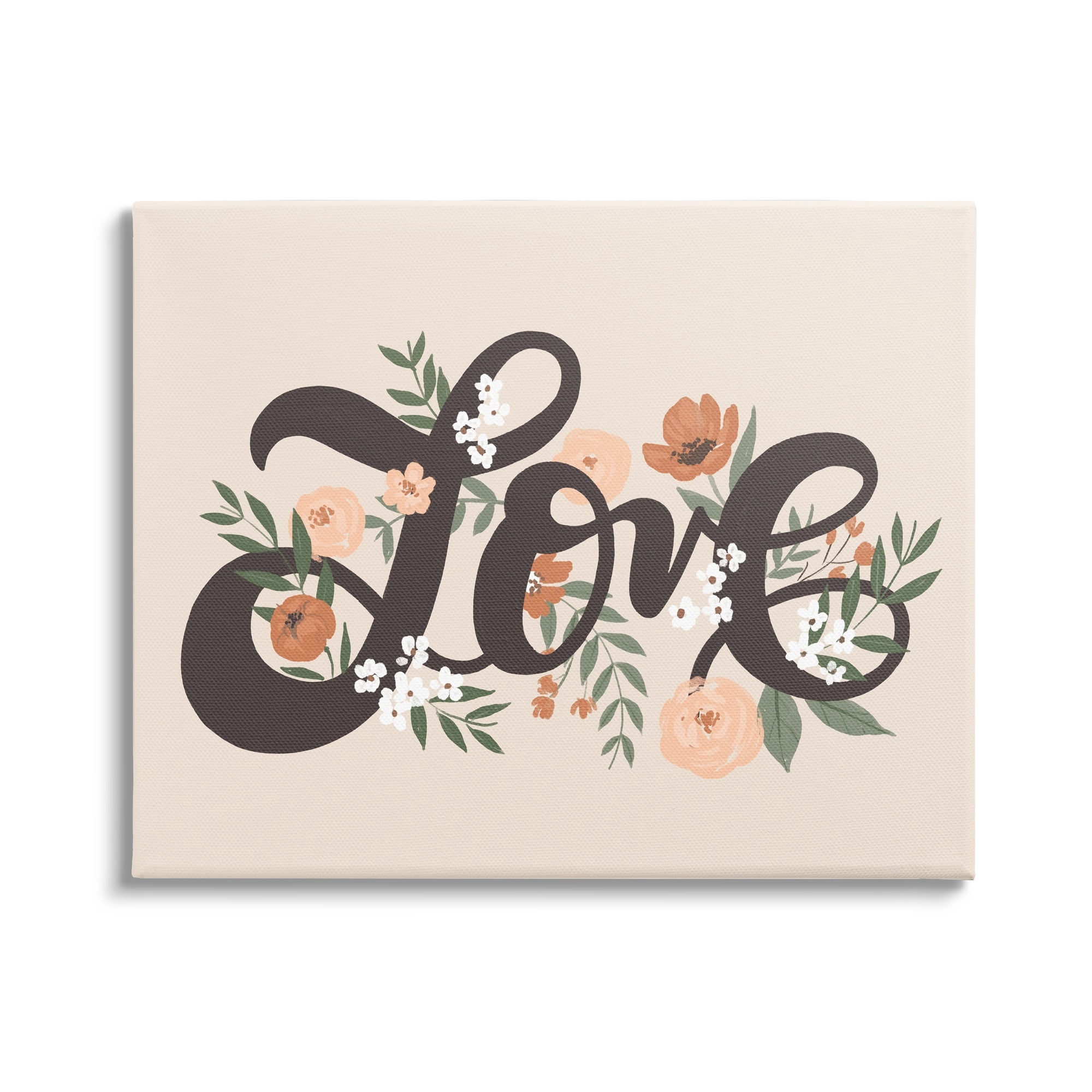 Stupell Industries Vintage Love Word Botanical Flowers Weaving Motif Canvas Wall Art, 48 x 36, Design by Loni Harris