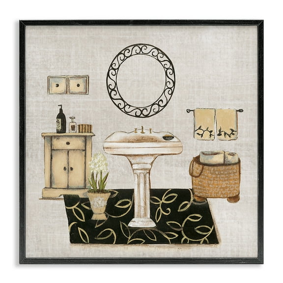 Stupell Industries Vintage Luxurious Bathroom Cottage Painting Black Framed Art Print Wall Art, 24 x 24