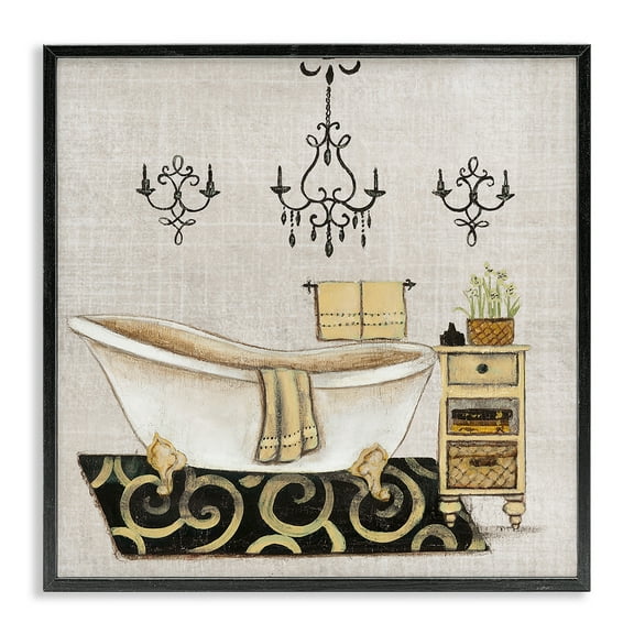 Stupell Industries Vintage Luxurious Bathroom Tub Cottage Painting Black Framed Art Print Wall Art, 17 x 17