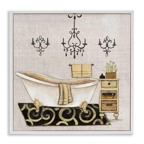 Stupell Industries Vintage Luxurious Bathroom Tub Cottage Painting White Framed Art Print Wall Art, 12 x 12
