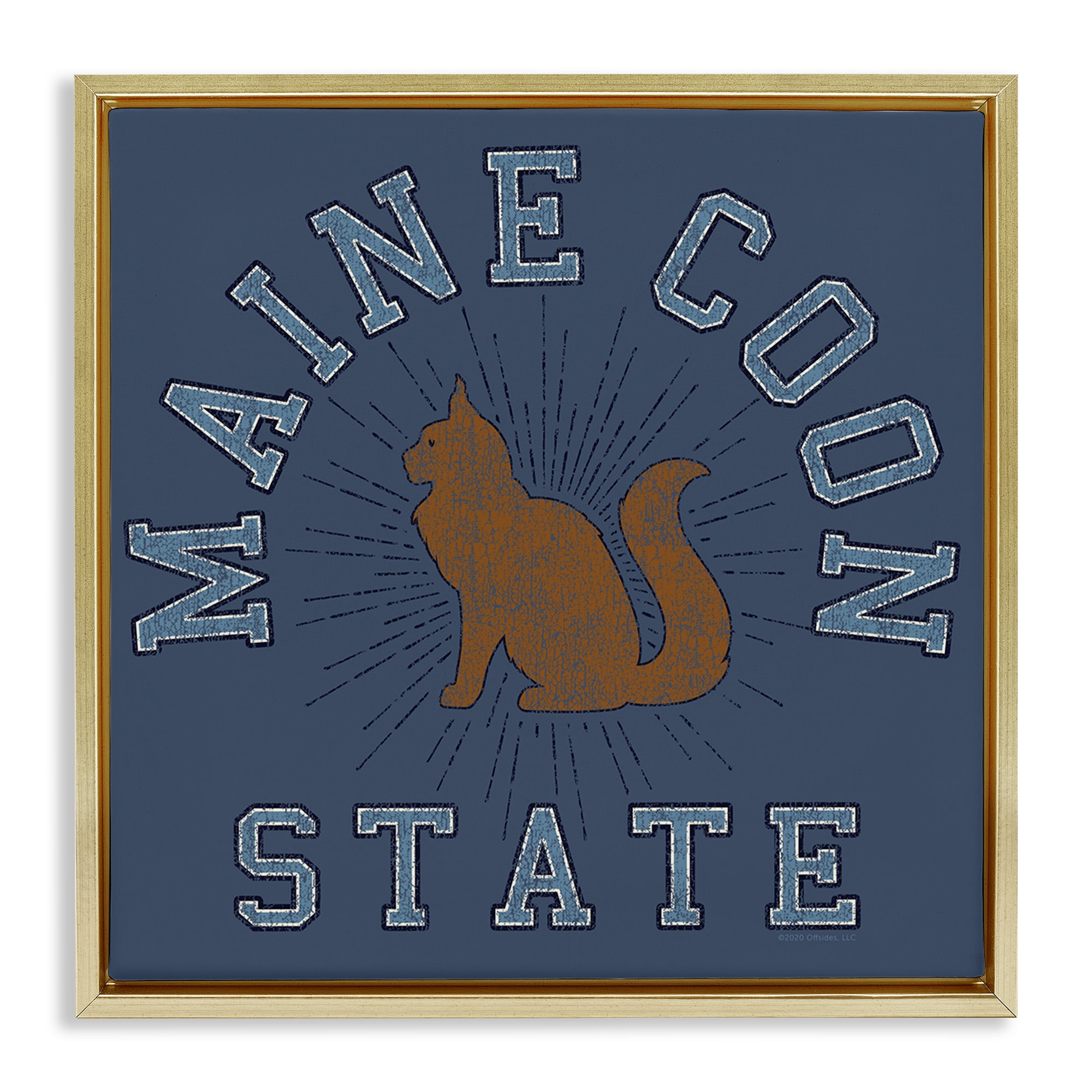 Stupell Industries Vintage Maine Coon State Novelty & Humor Painting Gold Floater Framed Canvas Art Print Wall Art, 18 x 18
