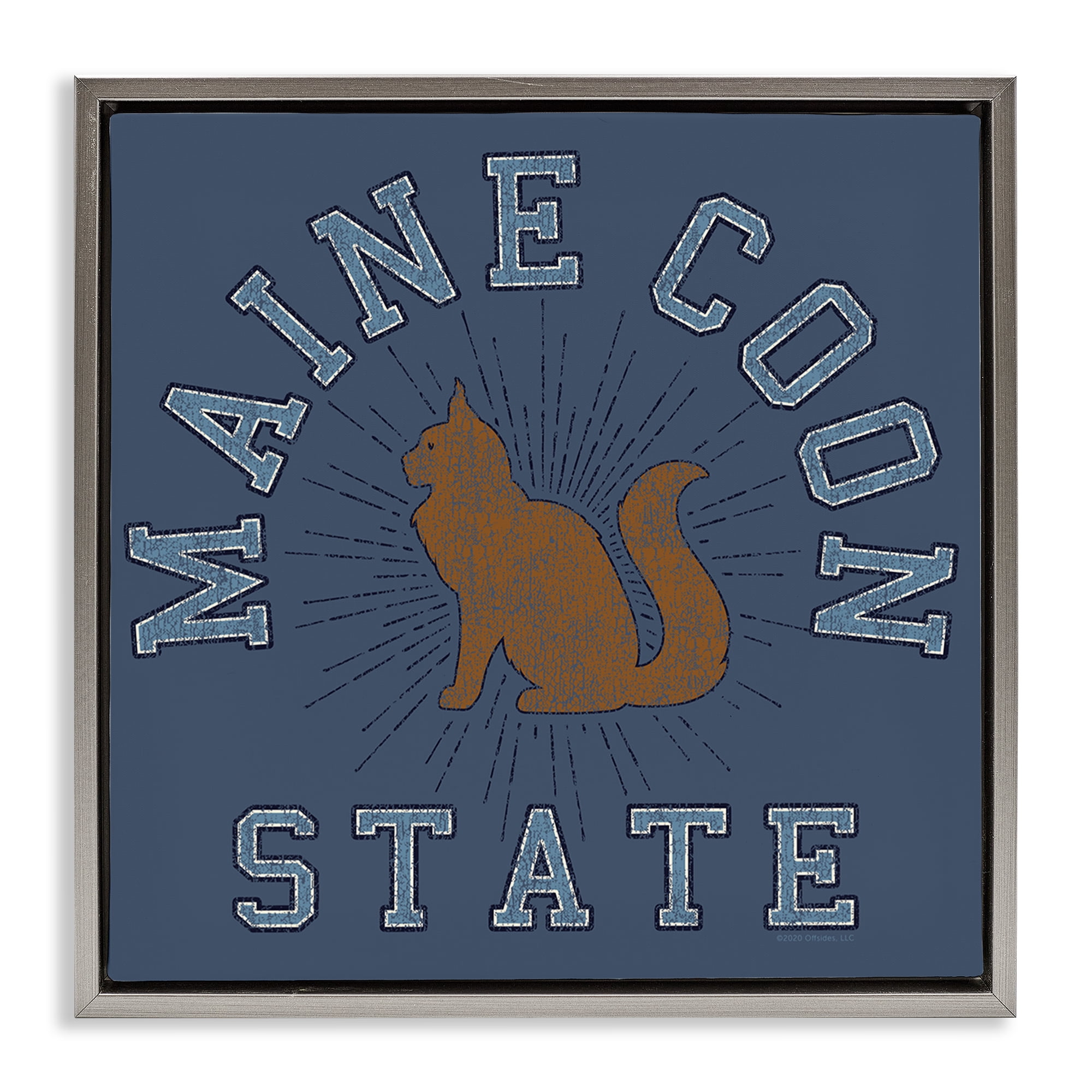 Stupell Industries Vintage Maine Coon State Novelty & Humor Painting Gray Floater Framed Canvas Art Print Wall Art, 25 x 25