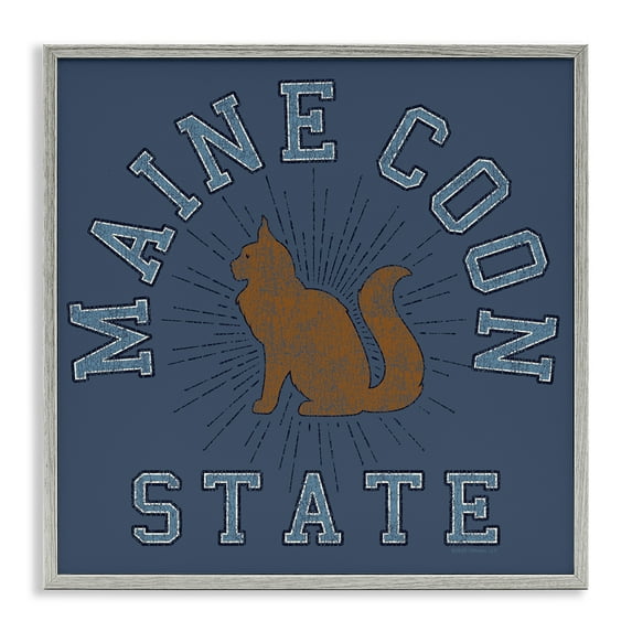 Stupell Industries Vintage Maine Coon State Novelty & Humor Painting Gray Framed Art Print Wall Art, 12 x 12