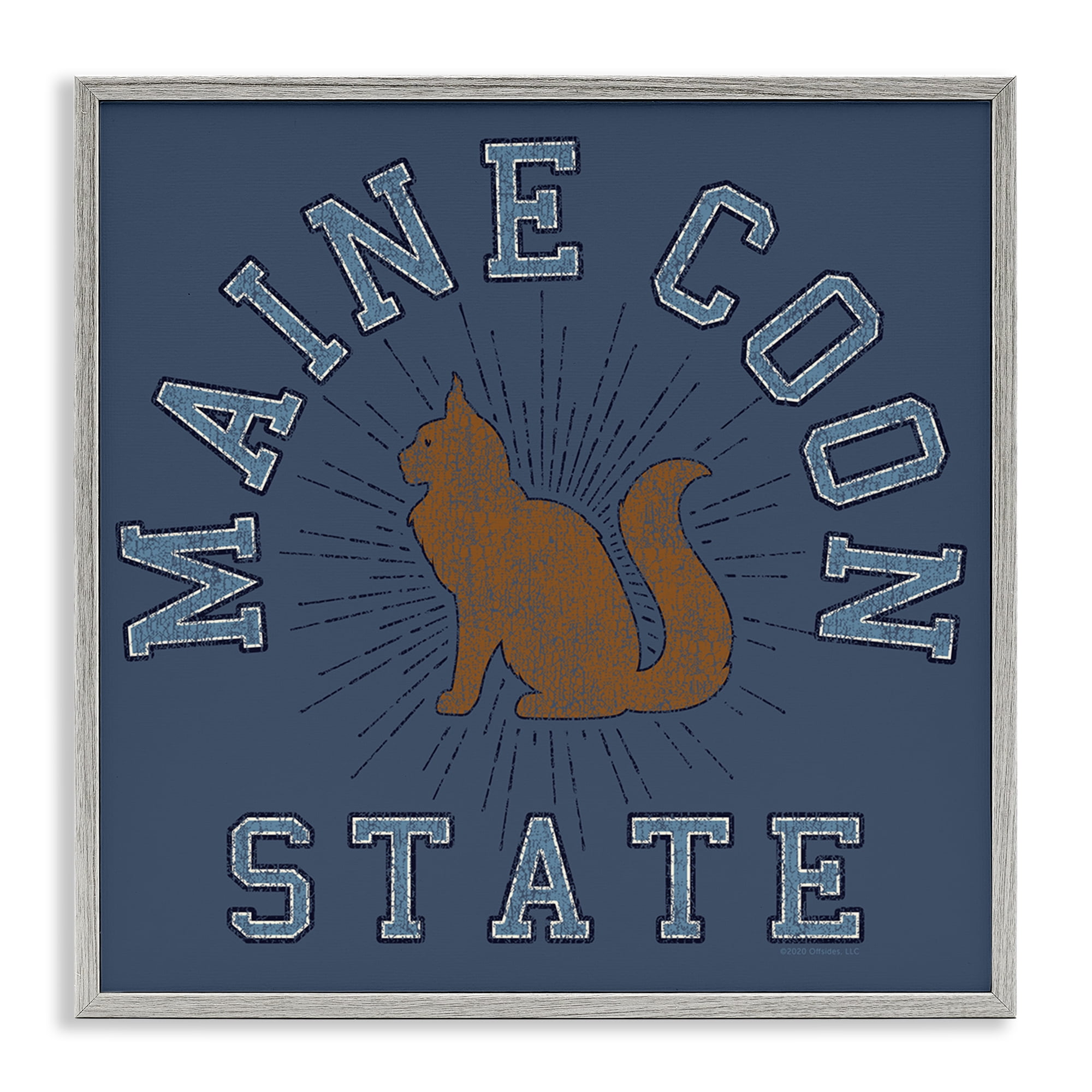 Stupell Industries Vintage Maine Coon State Novelty & Humor Painting Gray Framed Art Print Wall Art, 24 x 24