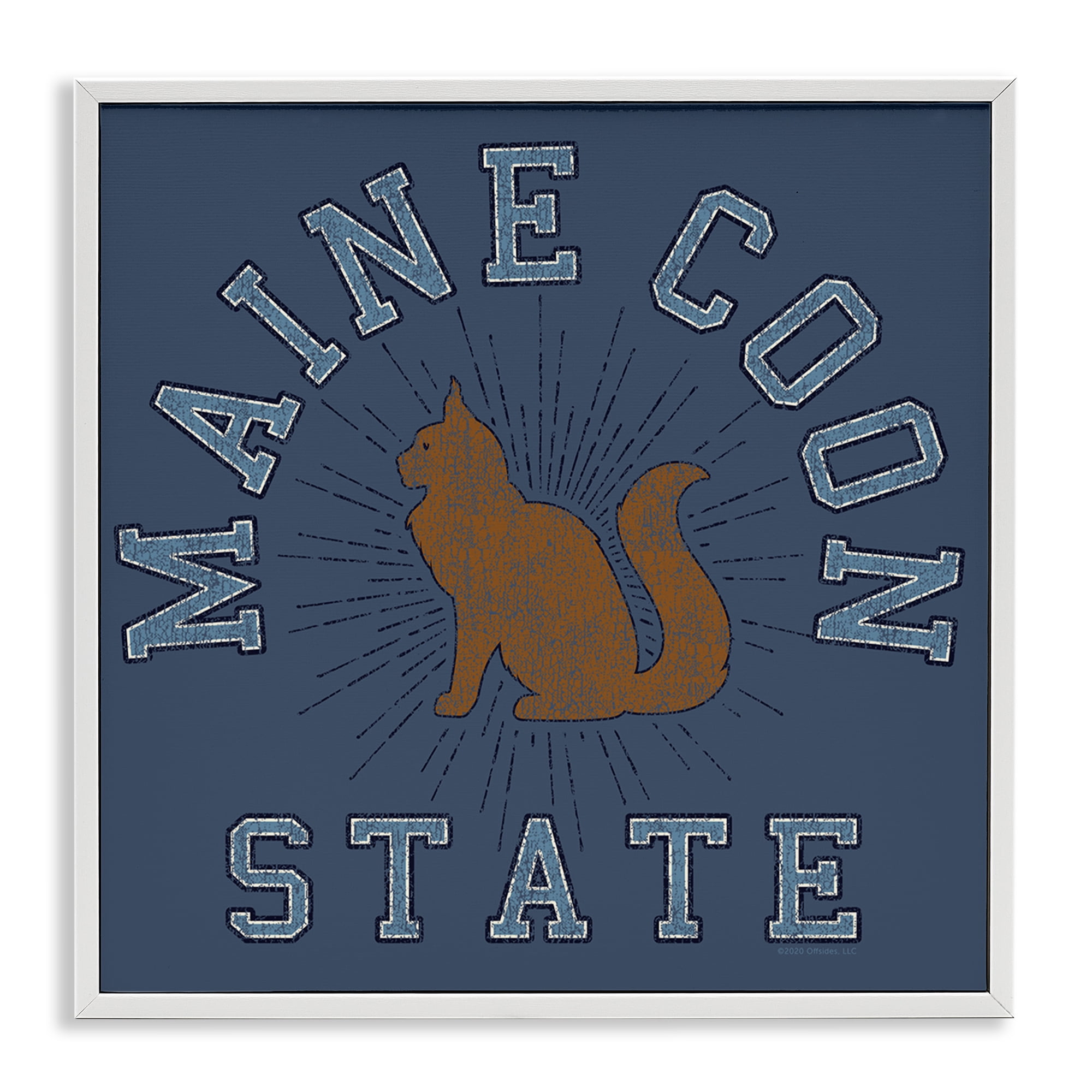 Stupell Industries Vintage Maine Coon State Novelty & Humor Painting White Framed Art Print Wall Art, 24 x 24