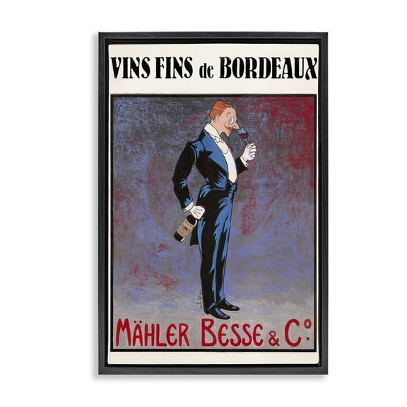 Stupell Industries Vintage Man Sipping Wine Quotes and Sayings Painting Black Floater Framed Canvas Art Print Wall Art, 17 x 25