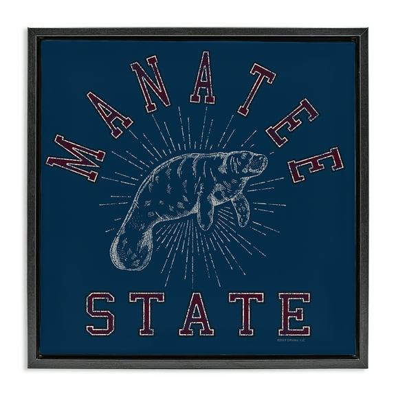 Stupell Industries Vintage Manatee State Animals Painting Black Floater Framed Canvas Art Print Wall Art, 18 x 18
