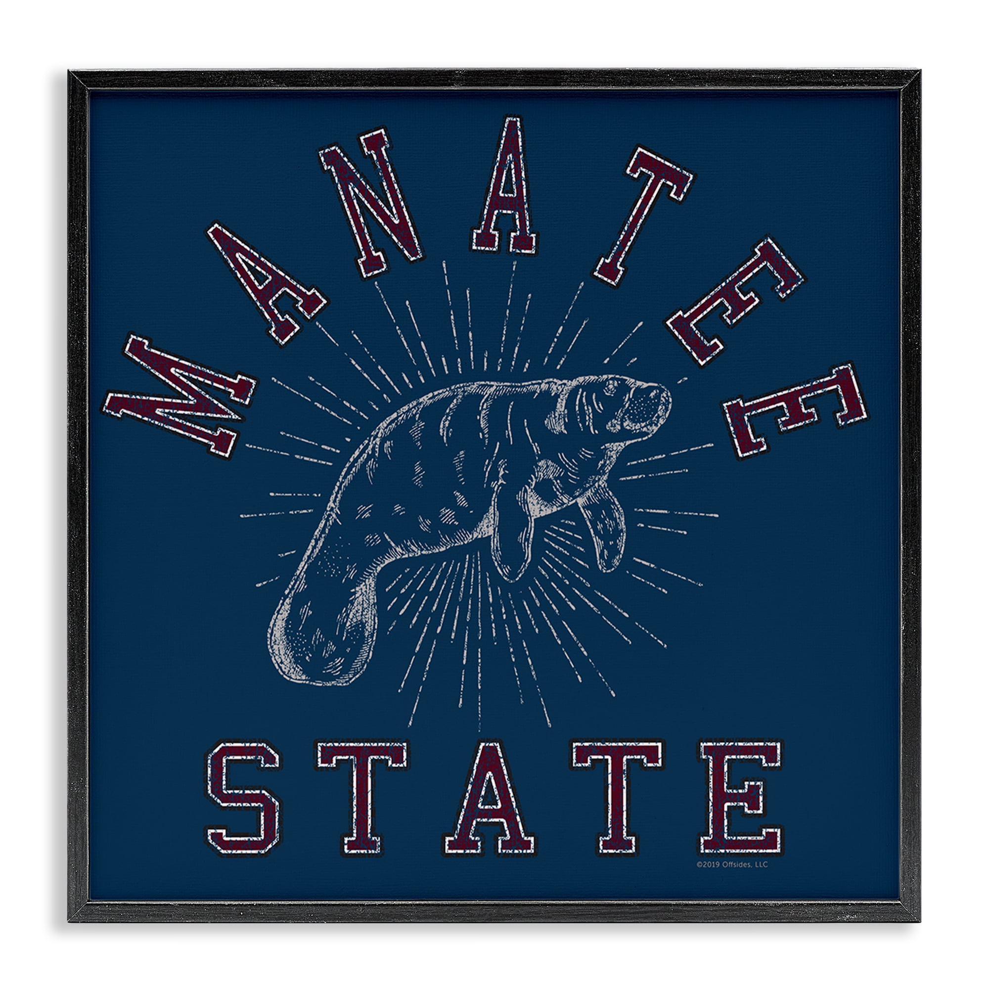 Stupell Industries Vintage Manatee State Animals Painting Black Framed Art Print Wall Art, 12 x 12